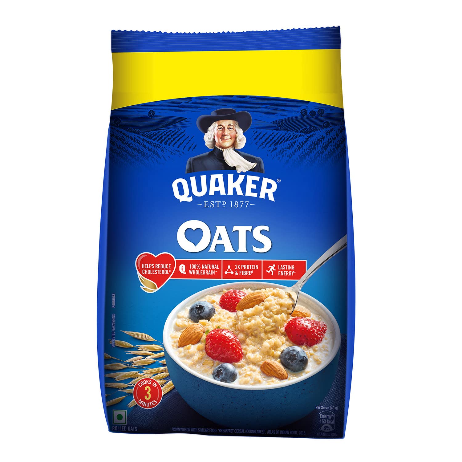 Quaker Oats 1kg - 100% Natural Rolled Whole Grain Oats | High Fiber Nutritious Breakfast Cereal | Quick Cook Oatmeal for Healthy Porridge, Smoothies & Baking | Perfect for Busy Mornings & Meal Prep