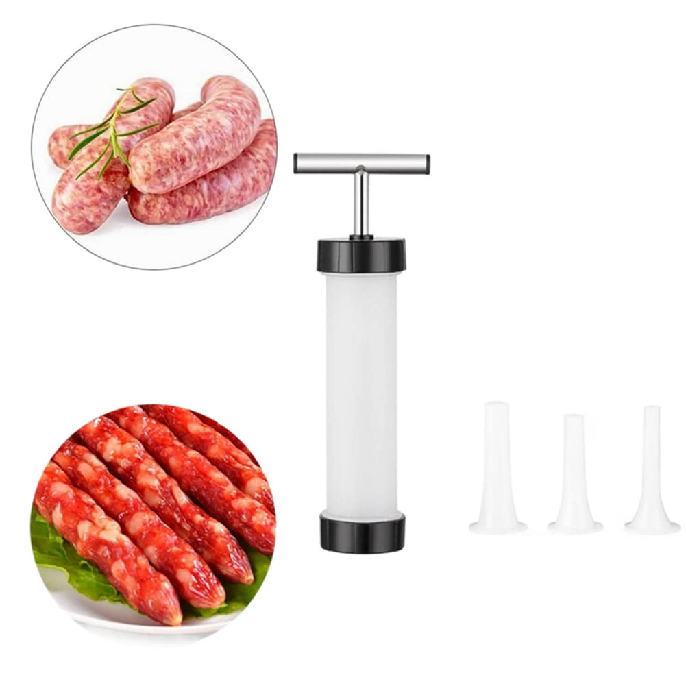 Hand Operated Manual Sausage Maker with Pork & Mutton Intestine Funnels - Meat Sausage Stuffer Filler for Homemade Salami, Bratwurst & Sausages - Perfect for Home Kitchen, BBQ Parties & Camping Trips