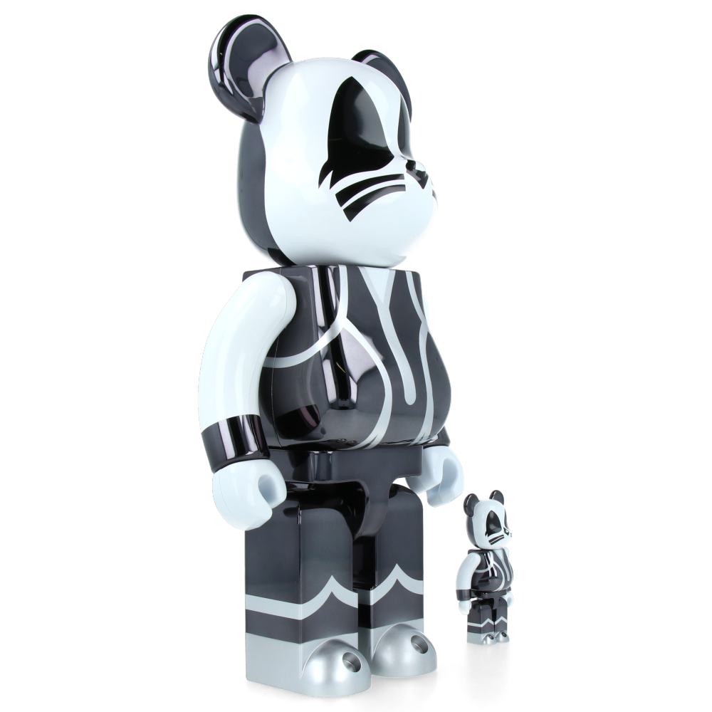 100% & 400% Bearbrick Kiss Catman Chrome Version Collectible Art Toy - Perfect for Display in Home, Office or Anime Collections