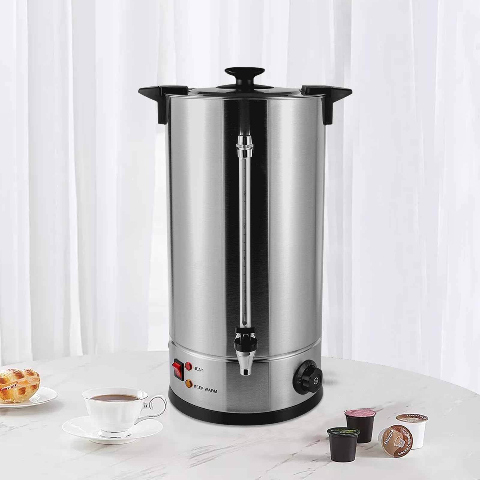 25L/6.6gal Commercial Coffee Urn Stainless Steel Coffee Maker - 1400W Hot Water & Beverage Dispenser for Home, Office, Party, Wedding (86-230°F) - Perfect for Catering, Events & Large Gatherings