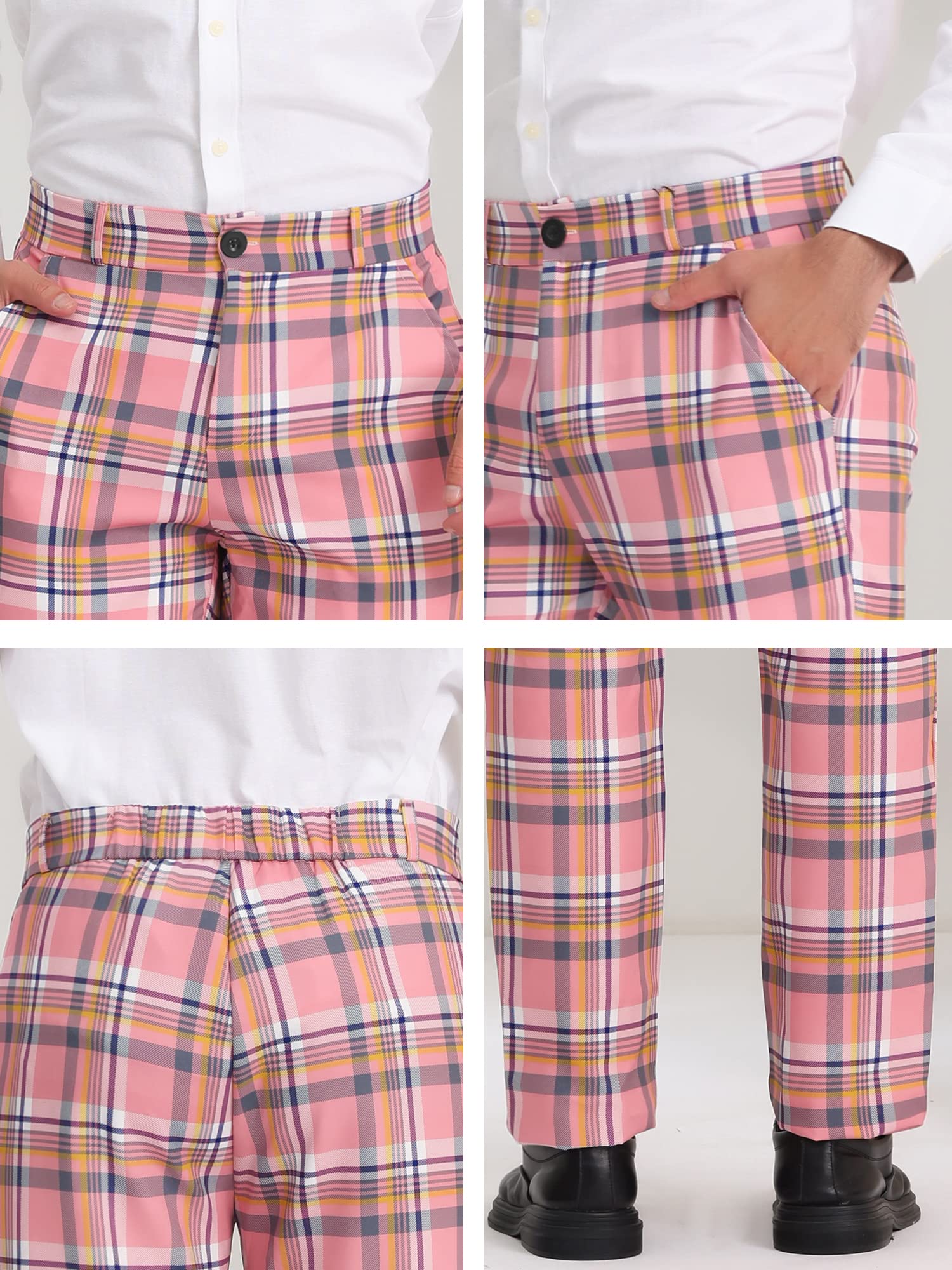 Lars Amadeus Men's Checkered Dress Pants - Flat Front Regular Fit Plaid Slacks for Work, Prom & Formal Occasions | Office Wear, Business Meetings & Special Events