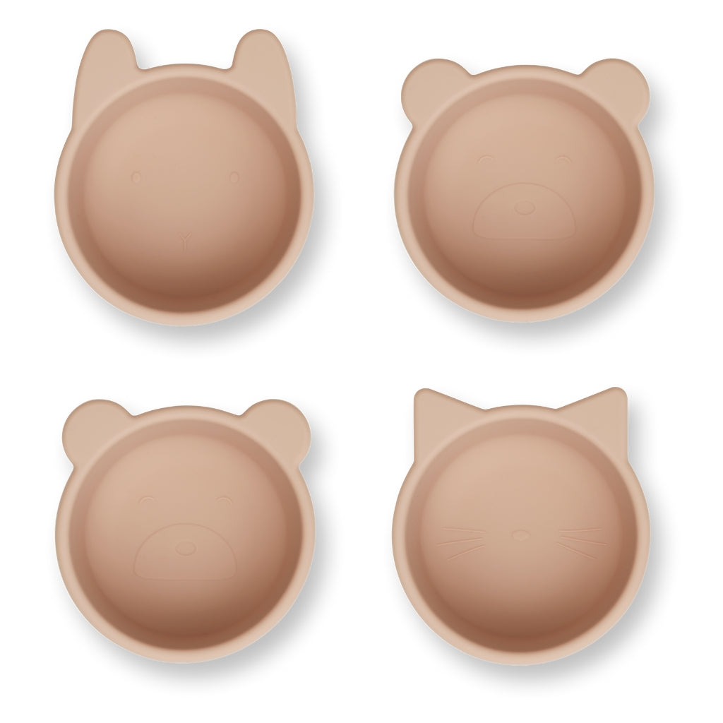 Liewood Malene Silicone Bowl Set of 4 - BPA-Free, Non-Slip Baby Feeding Bowls in Rose Pink - Perfect for Toddler Meals, Snacks & Weaning