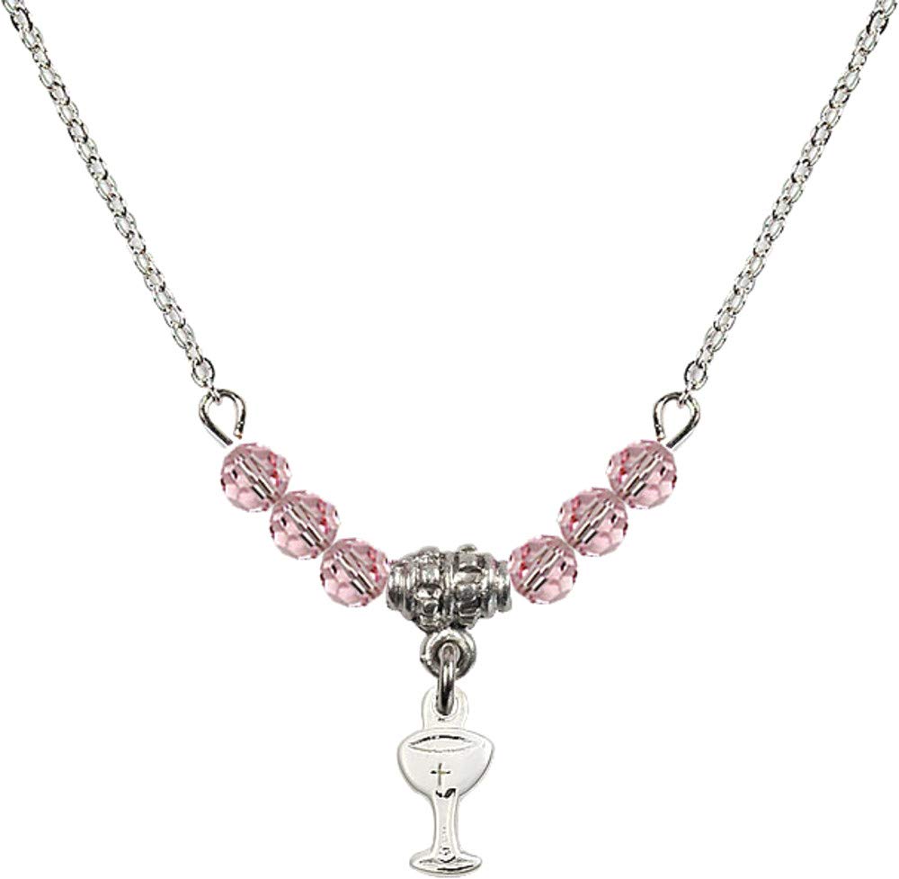 Bonyak Jewelry 18 Inch Rhodium Plated Necklace with 4mm Light Rose Pink October Birthstone Beads - Perfect Gift for Birthdays, Anniversaries & Special Occasions