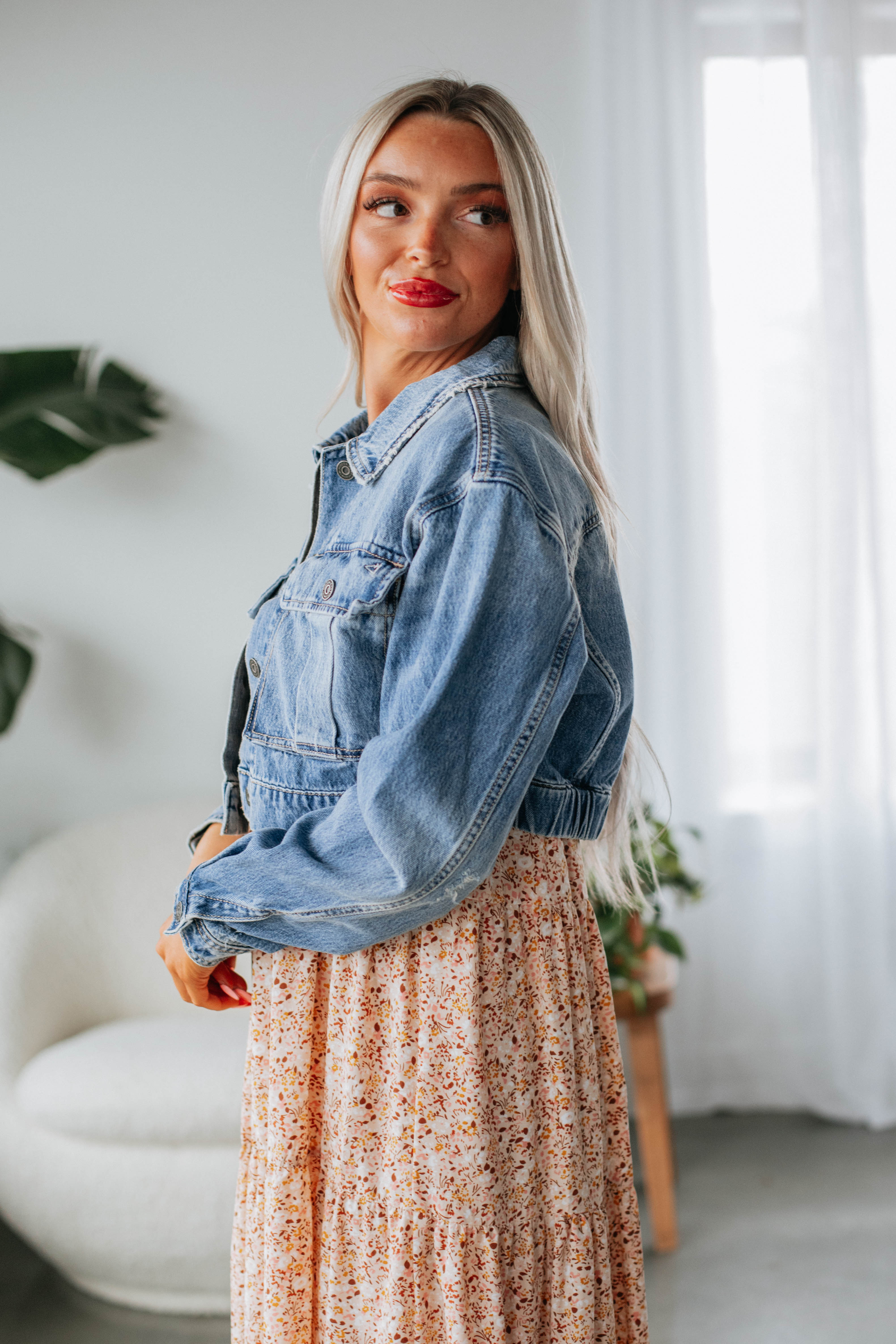 Vintage Distressed Denim Jacket for Women - Medium Wash Denim Coat - Perfect for Casual Outfits, Streetwear & Layering