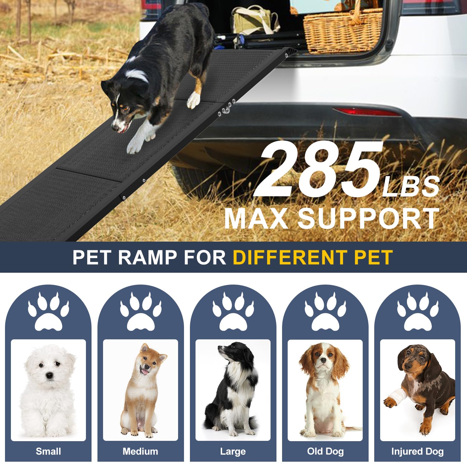Foldable Aluminum Dog Ramp for Large Dogs - Non-Slip Pet Steps with 200 lbs Capacity (71