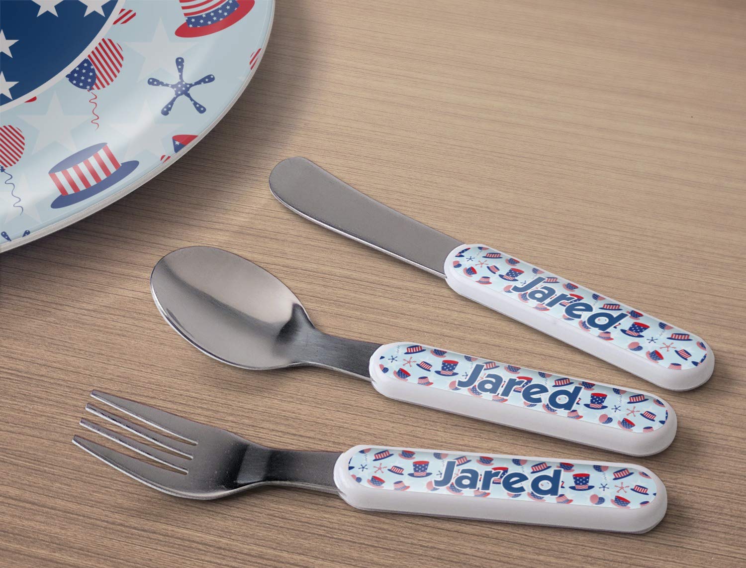 Personalized Patriotic Kids Flatware Set - American Flag Themed Stainless Steel Forks & Spoons for 4th of July, Memorial Day & Independence Day Celebrations - Perfect for Birthday Parties, BBQs & Family Gatherings