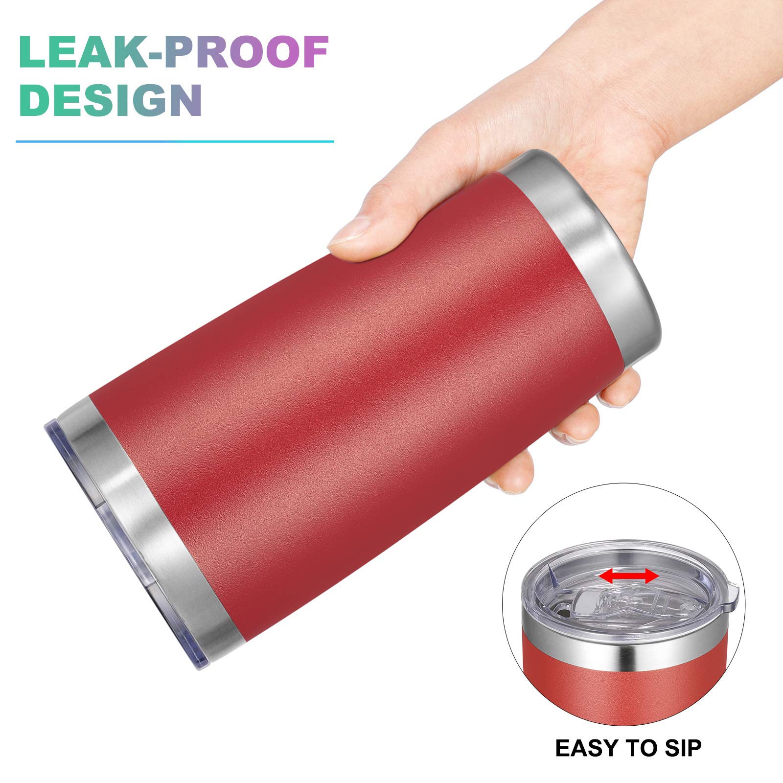 VEGOND 20oz Stainless Steel Tumbler with Lid & Straw - Vacuum Insulated Double Wall Travel Mug, Powder Coated Coffee Cup (Powder Red, 12 Pack) - Perfect for Office, Gym, Camping & Outdoor Activities