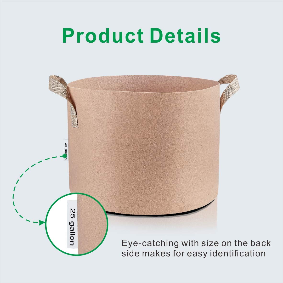 24-Pack 25 Gallon Tan Fabric Grow Bags - Breathable Aeration Pots for Nursery, Garden & Planting | Durable Container for Vegetables, Fruits & Flowers | Perfect for Indoor & Outdoor Gardening