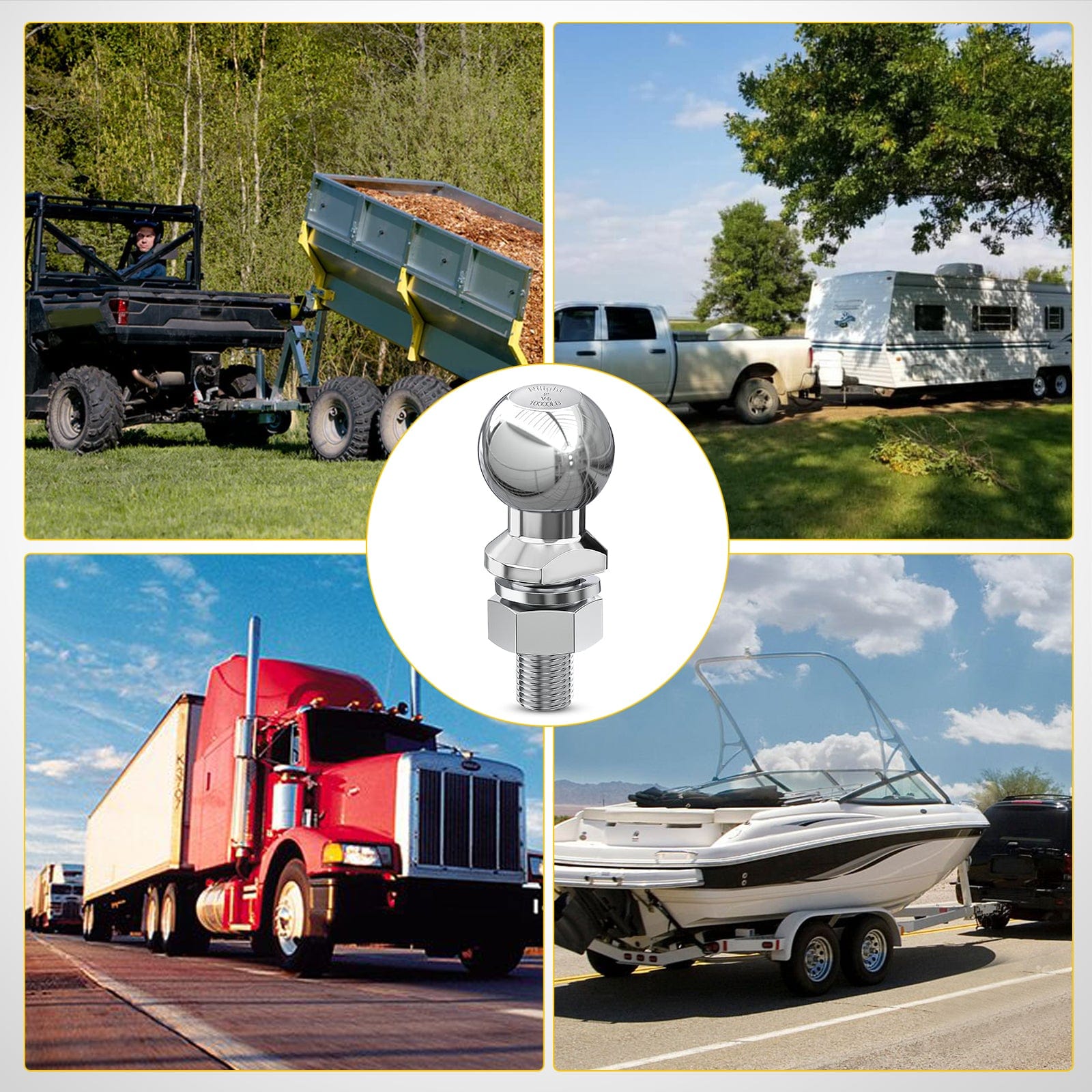 2-Inch Chrome Trailer Hitch Ball with 1-1/4