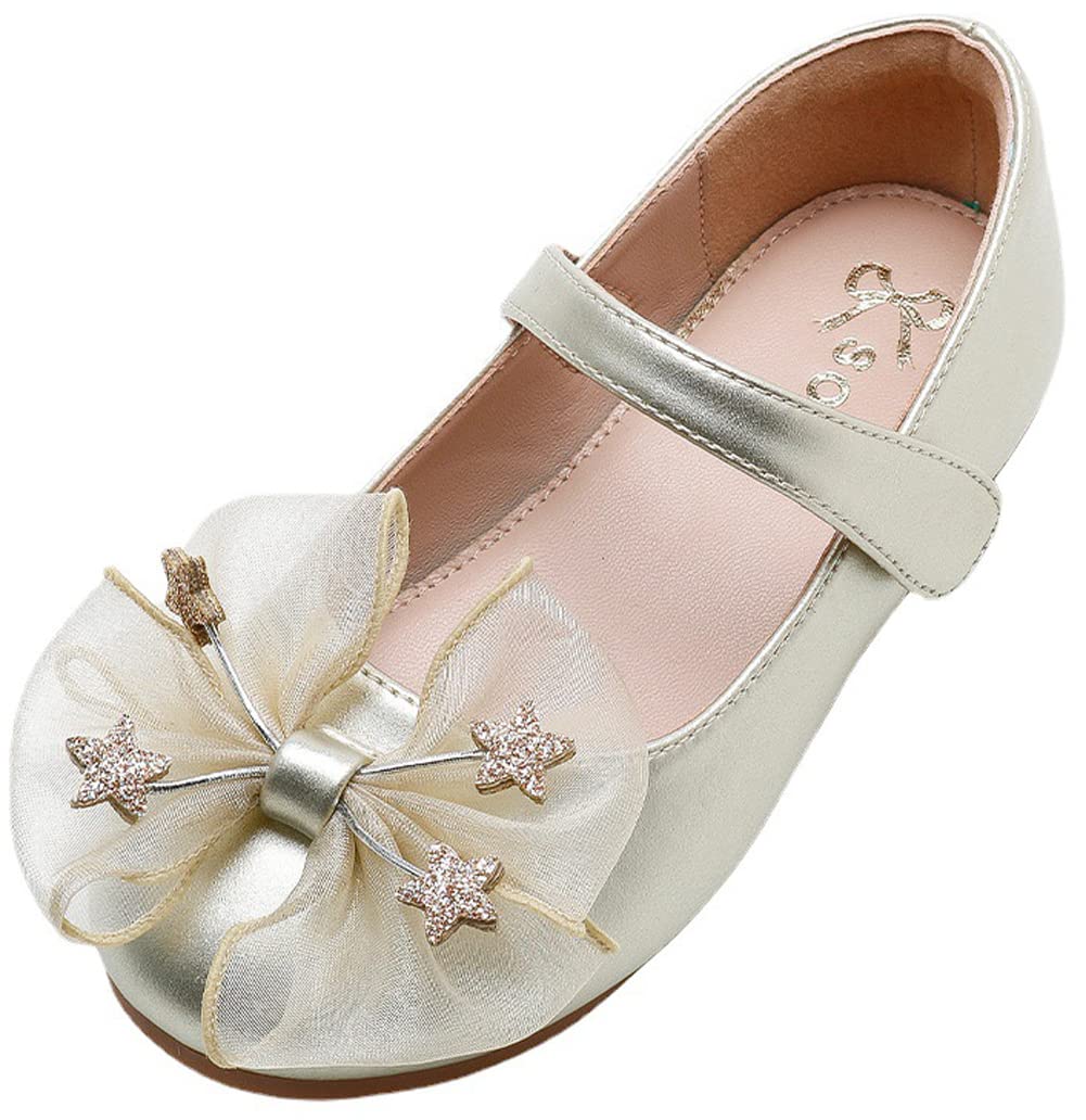 Girls Ballet Flats with Lace Bow & Star Design - Soft Sole Princess Shoes for Toddlers & Kids - Perfect for Dance Class, Parties & Everyday Wear