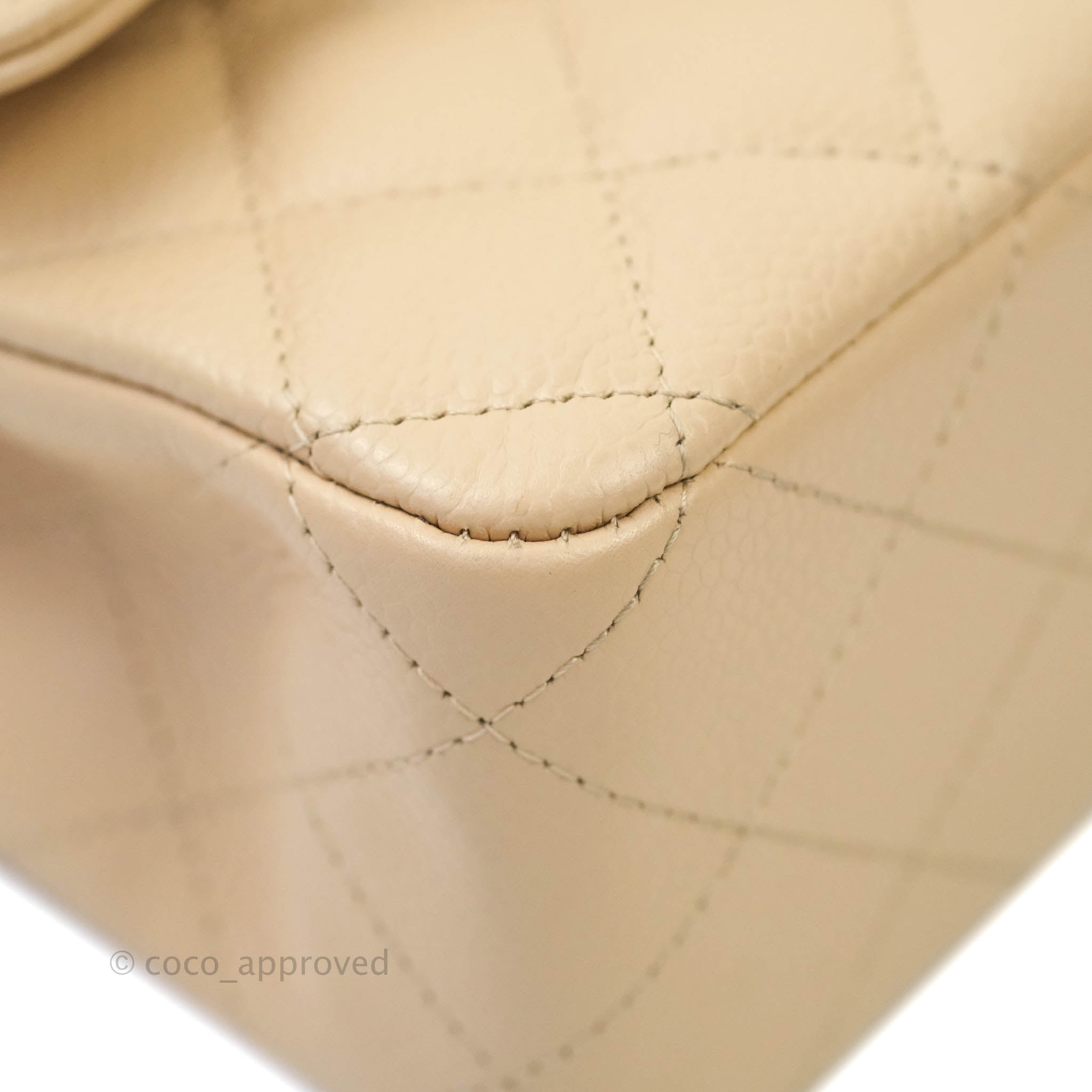 Chanel Classic M/L Medium Double Flap Bag in Beige Caviar Leather with Gold Hardware - Luxury Handbag for Women, Perfect for Work, Date Night & Special Occasions