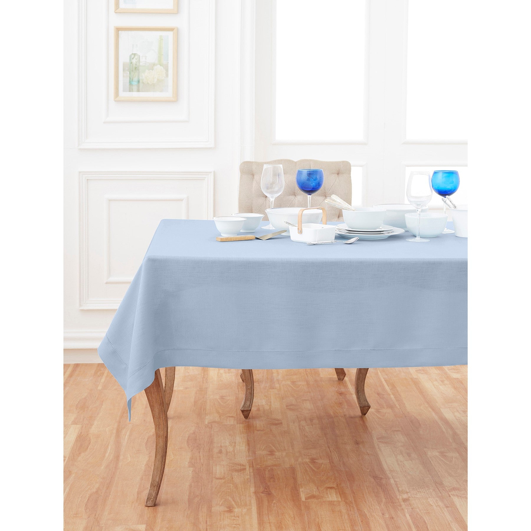 Elegant Classic Hemstitch Tablecloth - Premium Cotton Linen Dining Table Cover for Formal Dinners & Special Occasions