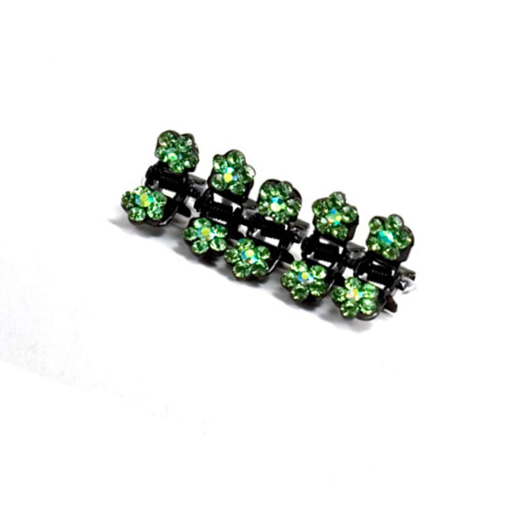 Elegant Rhinestone Crystal Hair Claw Clips - Set of 5 Small Decorative Petal Hair Jaw Clips in Green | Perfect for Bridal, Prom, Party Hairstyles & Everyday Accessories