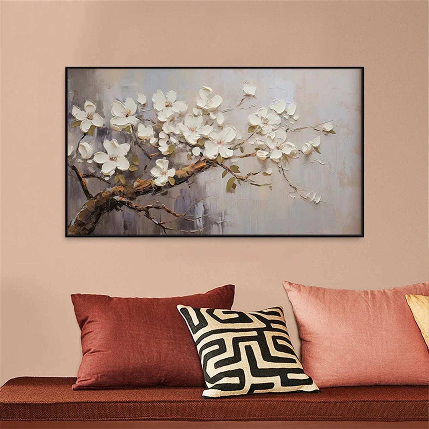 Beautiful Flower and Tree Painting #FT116 - Handmade Canvas Art for Home Decor, Living Room, Bedroom & Office Wall