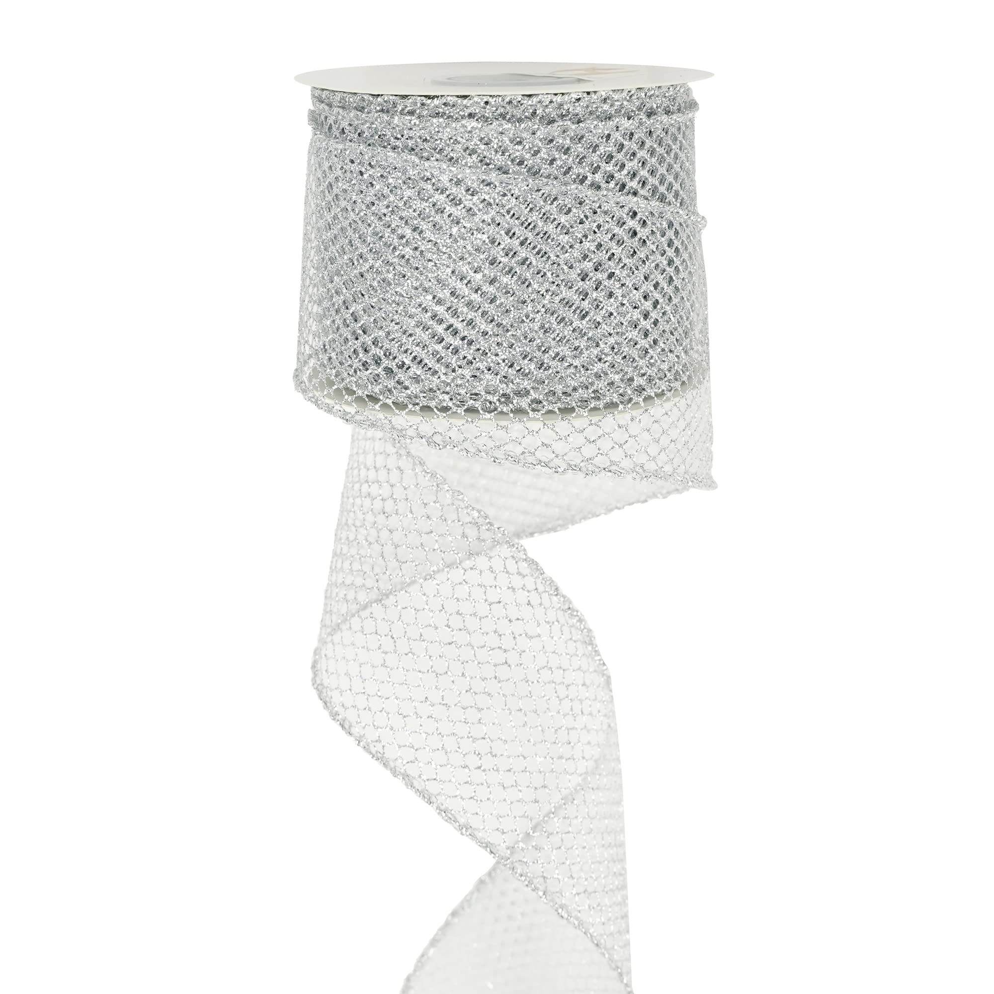 Sparkling Silver Glitter Mesh Wired Ribbon - 2.5
