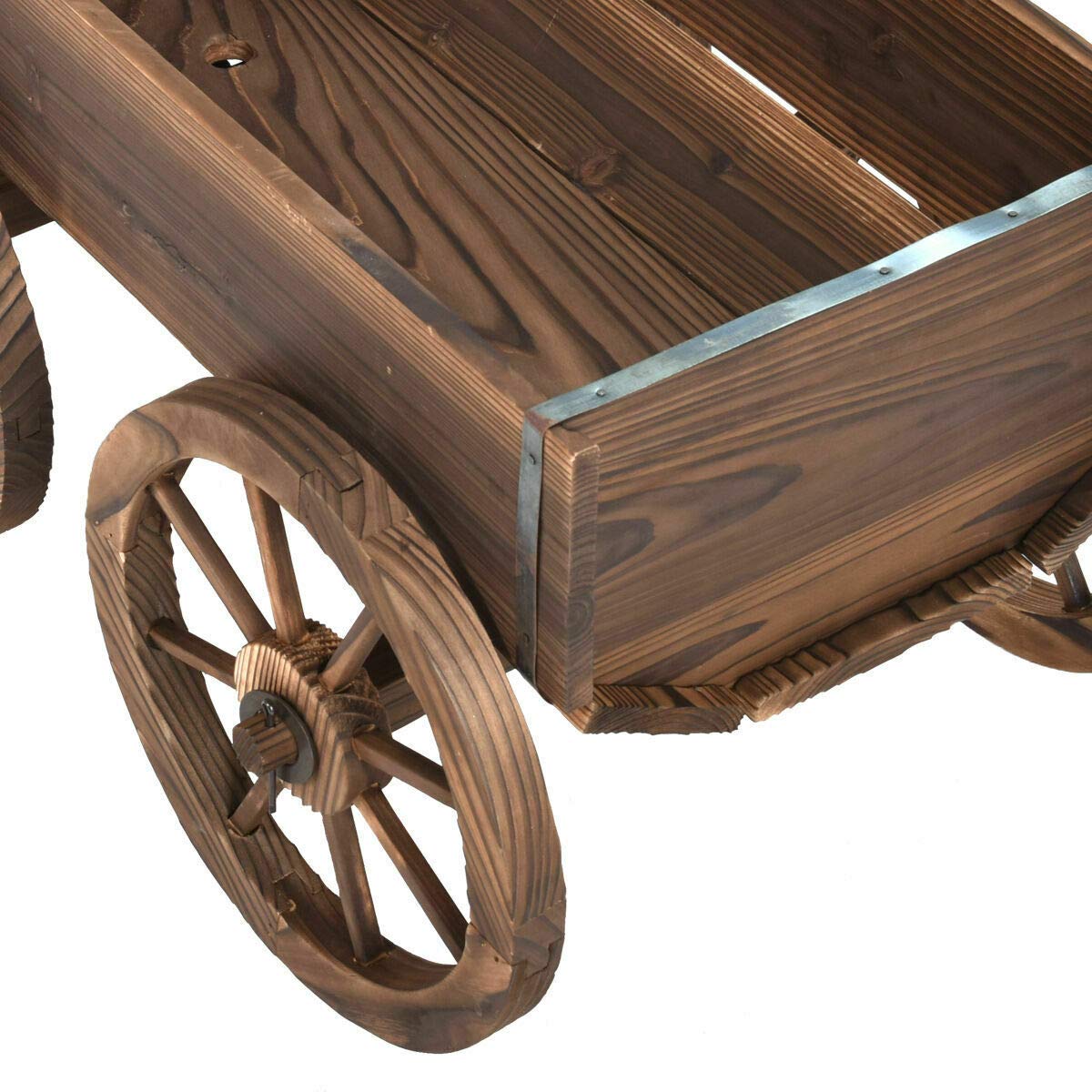 Wooden Wagon Flower Planter with Wheels - Rustic Garden Decor for Outdoor Plants, Flowers & Herbs | Perfect for Patio, Yard & Farmhouse Style Gardens