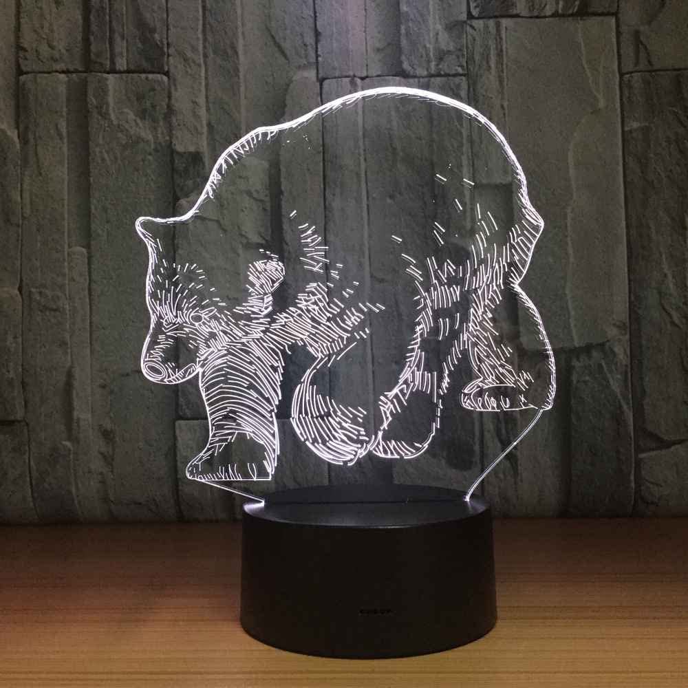 3D Illusion LED Night Light - Animal Bear Shape, 16 Color Changing USB Desk Lamp with Touch Switch for Kids Room Decor, Perfect for Boys, Girls, Teens - Bedside, Nursery, Study & Gift Idea