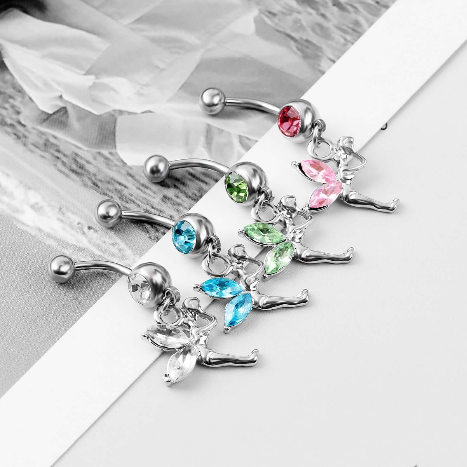 Angel Wings Belly Rings - Stainless Steel Navel Piercing Jewelry for Women | Trendy Body Jewelry for Parties, Beach & Everyday Wear (UZV56)