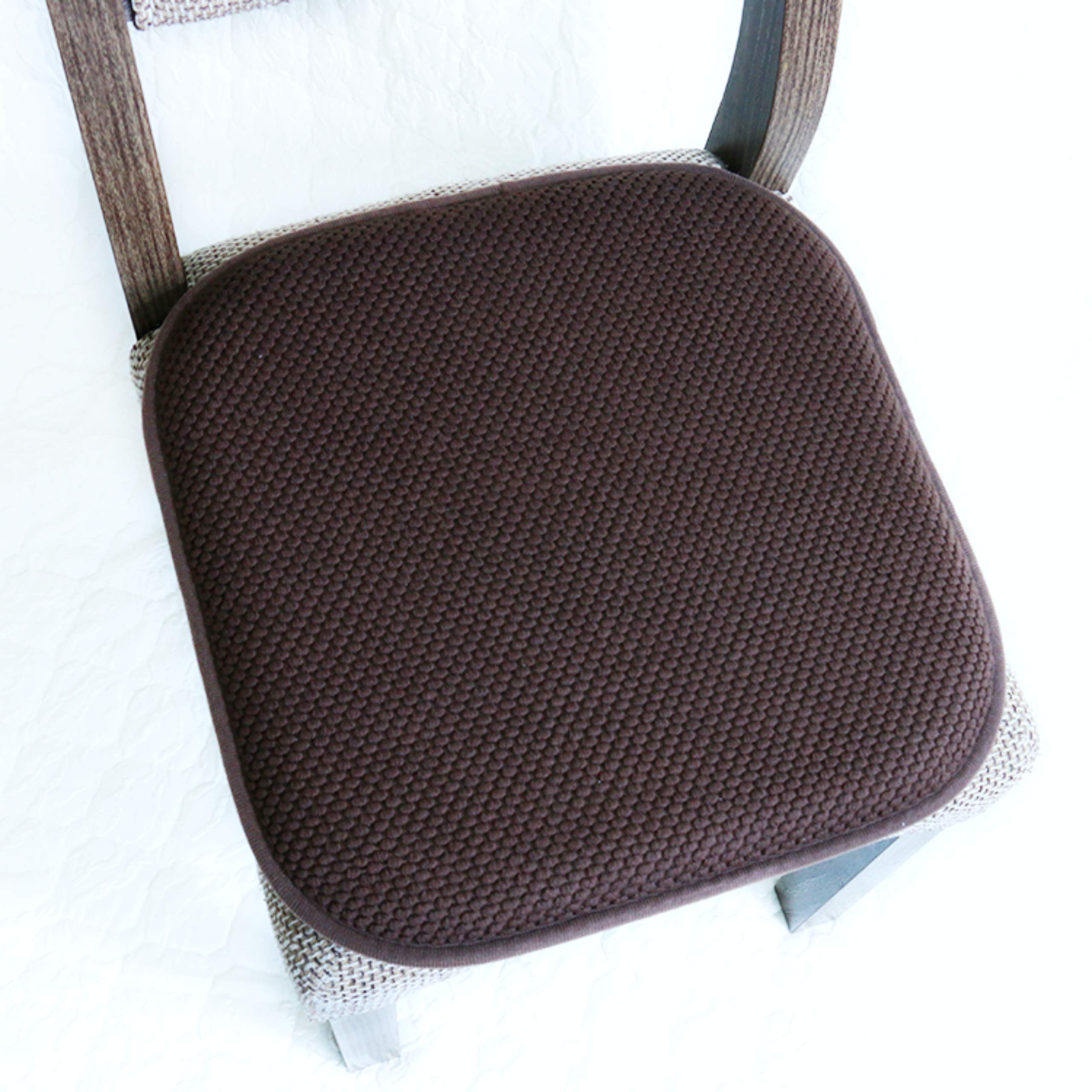Premium Memory Foam Chair Cushions - 16x16 Inch Thick Comfortable Seat Pads with Honeycomb Design & Non-Slip Rubber Back - Set of 6 Brown Kitchen Chair Covers for Dining Room, Office, and Outdoor Use