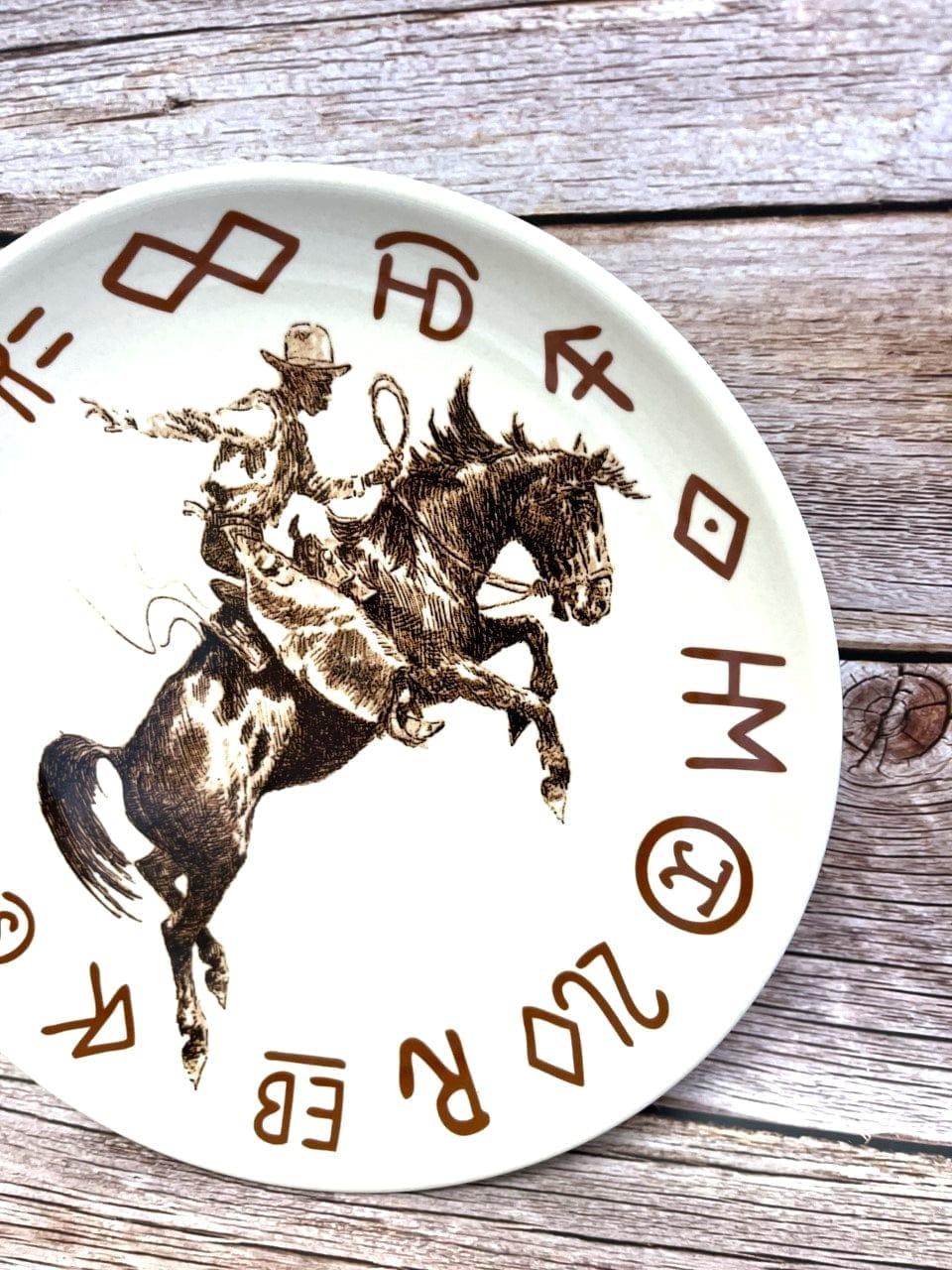 Western Cowboy Bronc & Brands Dinnerware Set - Rustic Ranch Style Plates, Bowls & Mugs for Farmhouse Dining & Country Kitchen Decor