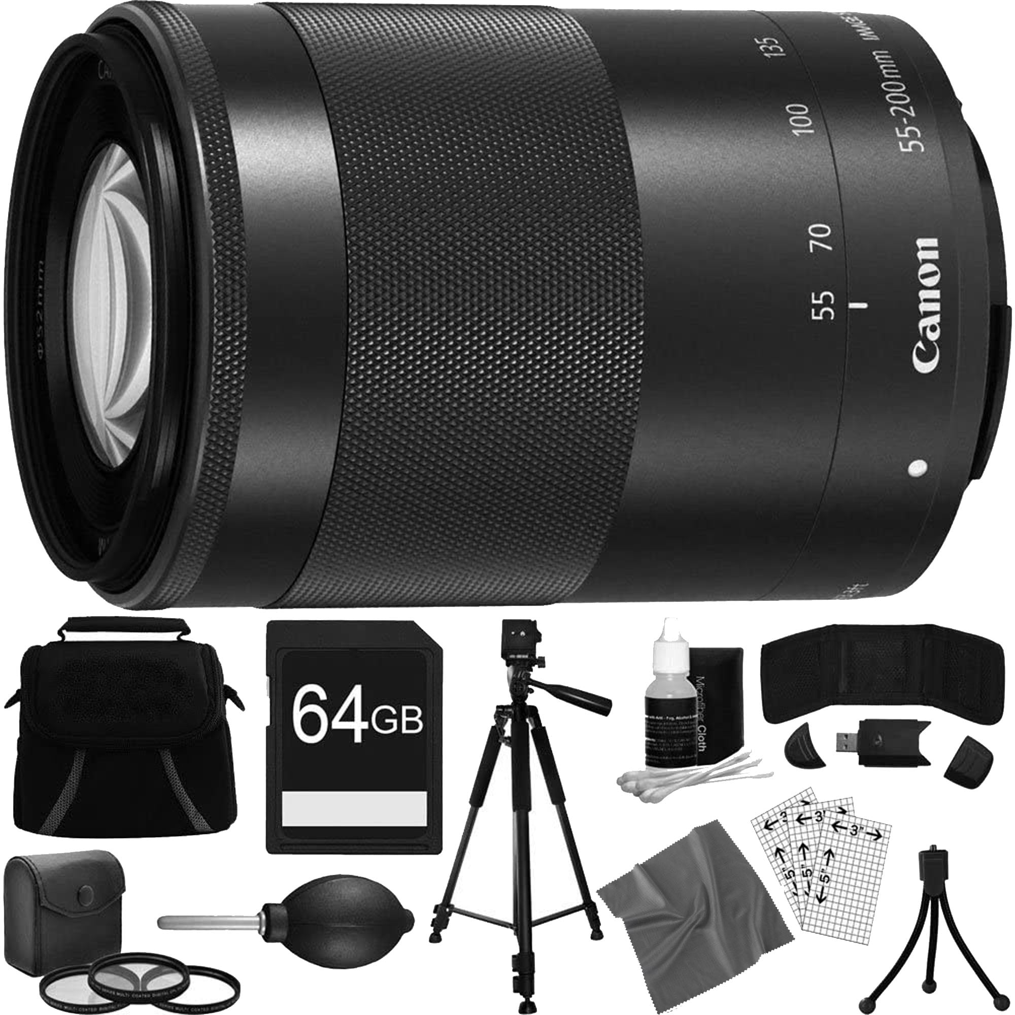 Canon EF-M 55-200mm f/4.5-6.3 IS STM Telephoto Zoom Lens with Tripod Deluxe Bundle - Perfect for Travel Photography, Wildlife Shooting & Vlogging