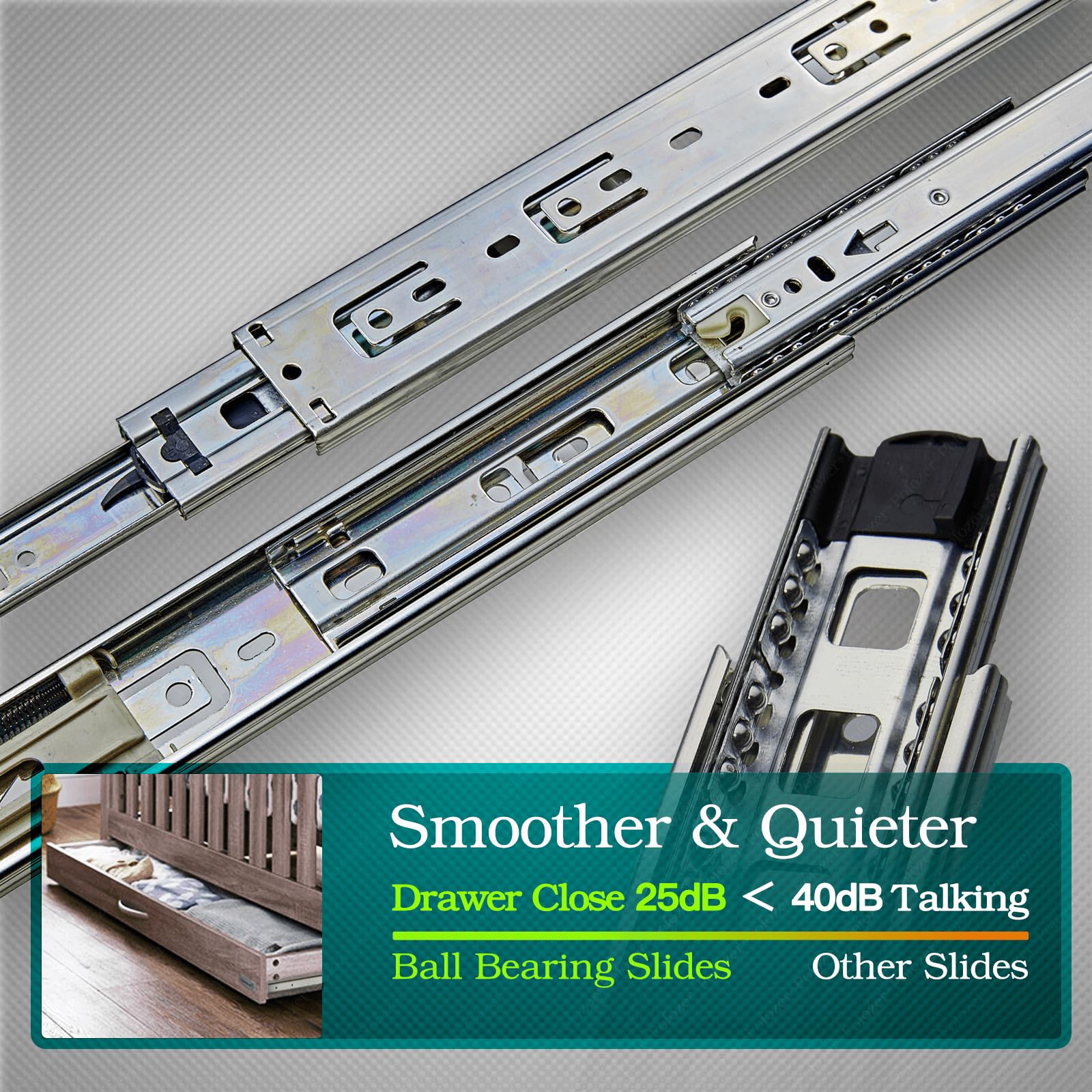 2 Pairs Heavy Duty Ball Bearing Drawer Slides 10-24 Inch (18 Inch) - 100 LB Load Capacity Side Mount Cabinet Rails for Kitchen, Dresser, File Cabinet & Trash Can - Smooth Full Extension Metal Runners for Easy Access Storage Solutions