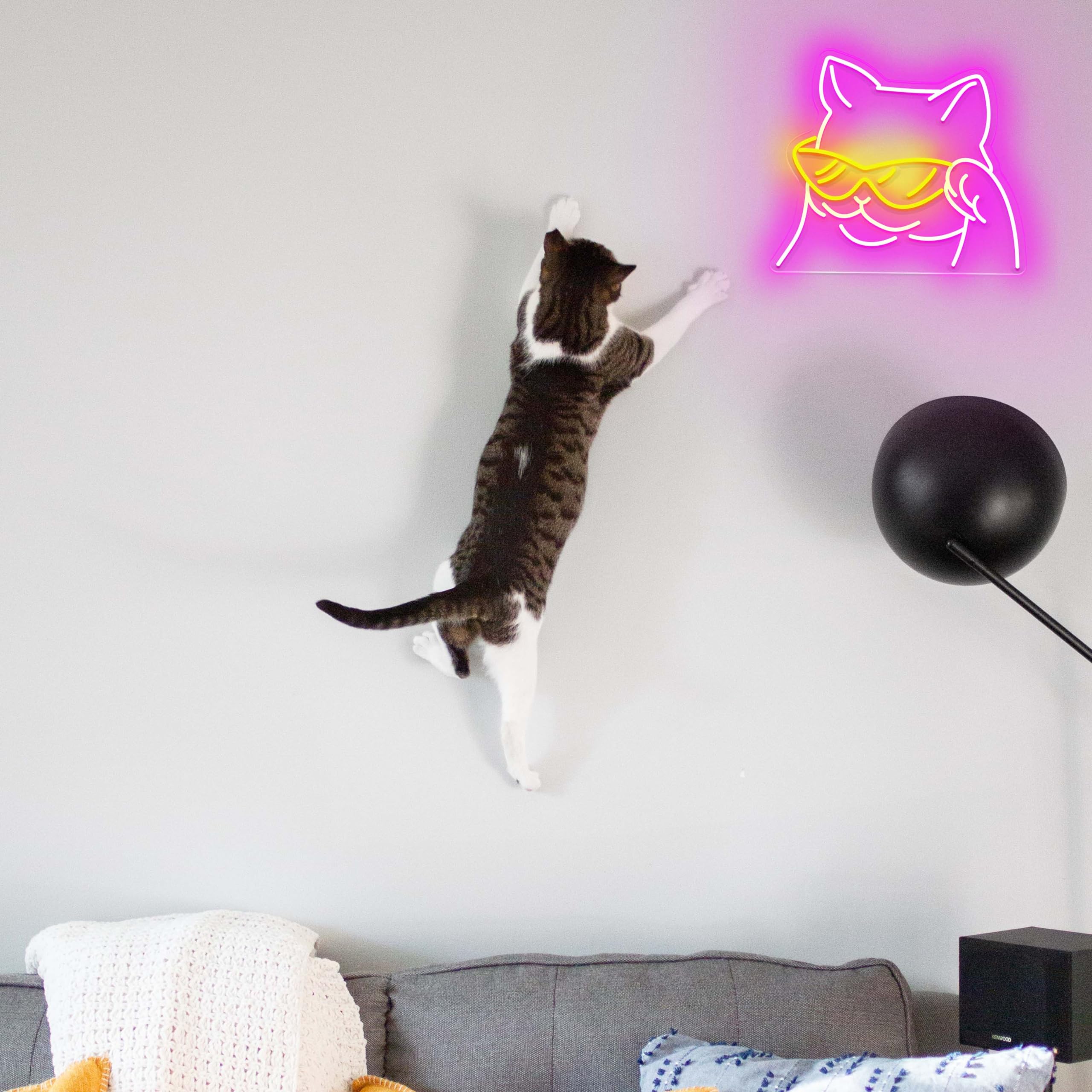 Cool Cat Neon Sign - Smiling Cat with Glasses LED Wall Light, USB Powered Dimmable Decor for Bedroom, Bar & Game Room - Perfect Cat Lover Gift & Unique Home Decor
