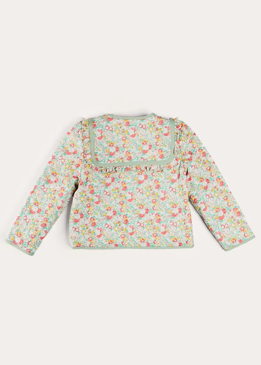 Clementine Floral Quilted Reversible Jacket for Girls in Coral - Lightweight Spring Outerwear (Ages 4-12 Years) | Perfect for School, Playdates & Outdoor Adventures