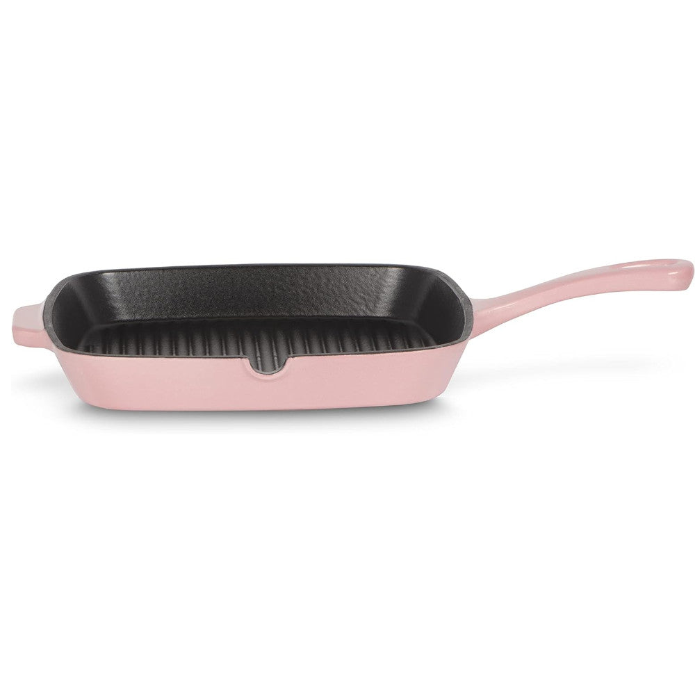 Cuisinart CI30 23HRPKC Cast Iron Square Grill Pan - Rosy Pink | Pre-Seasoned, Heavy Duty & Non-Stick | Perfect for Indoor/Outdoor Grilling, Steaks, Burgers & Vegetables