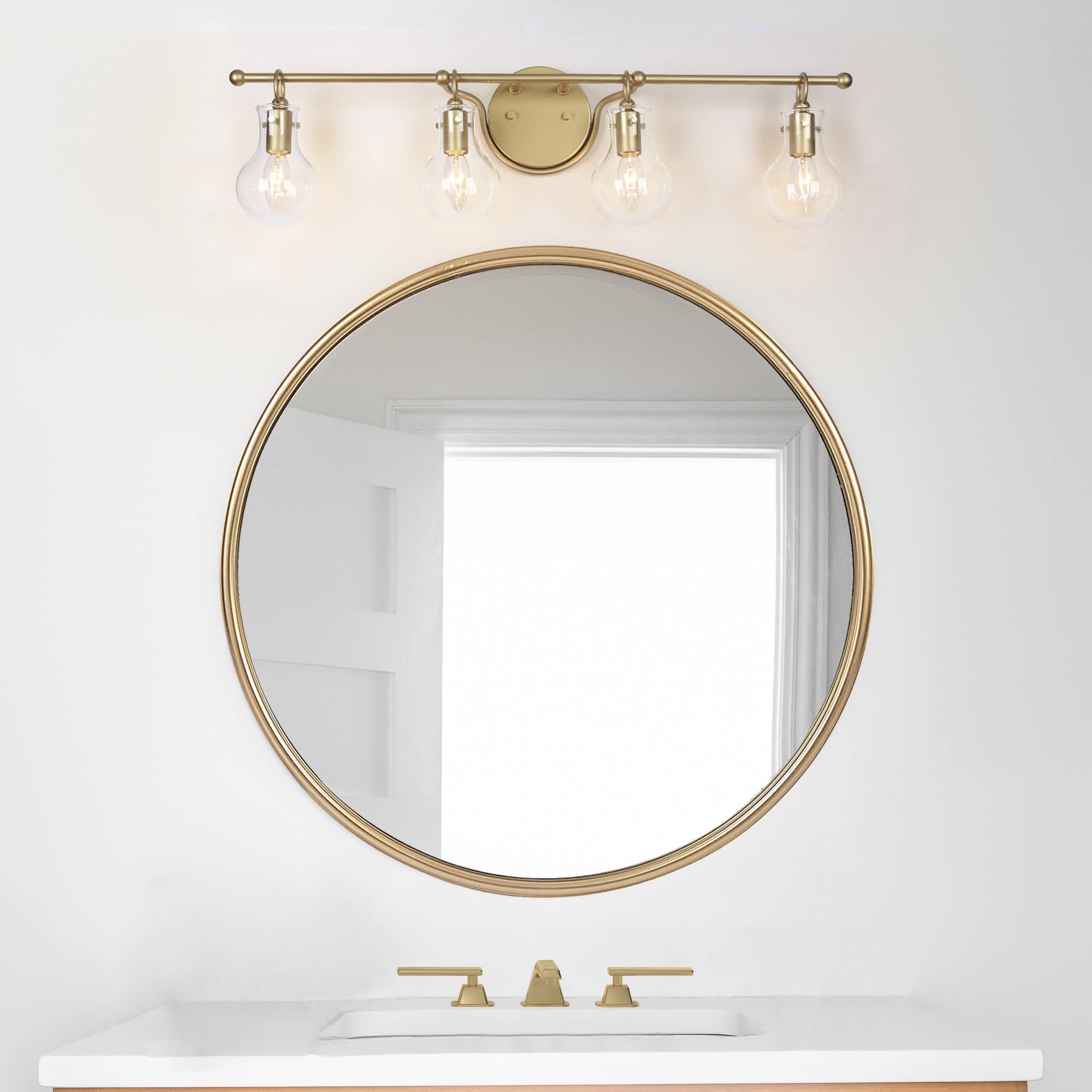 KSANA Gold Vanity Lights - Modern 4 Light Bathroom Lighting Fixture with Gourd Glass Shades for Makeup Mirror & Dressing Area