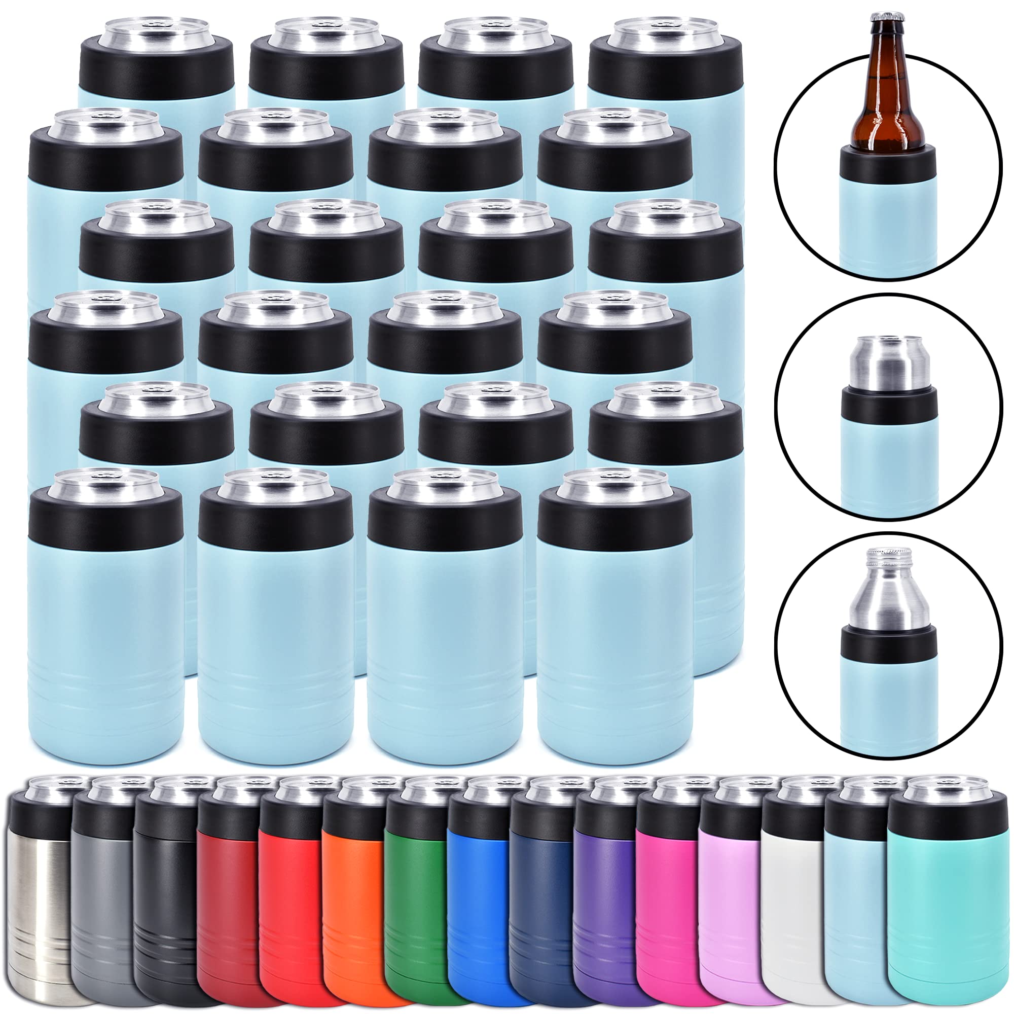 Clear Water Home Goods - 24-Pack 12 oz Stainless Steel Vacuum Insulated Bottles, Double Wall Insulation Keeps Drinks Cold for 24 Hours - Powder Coated Light Blue - Perfect for Picnics, Camping, Office & Outdoor Activities