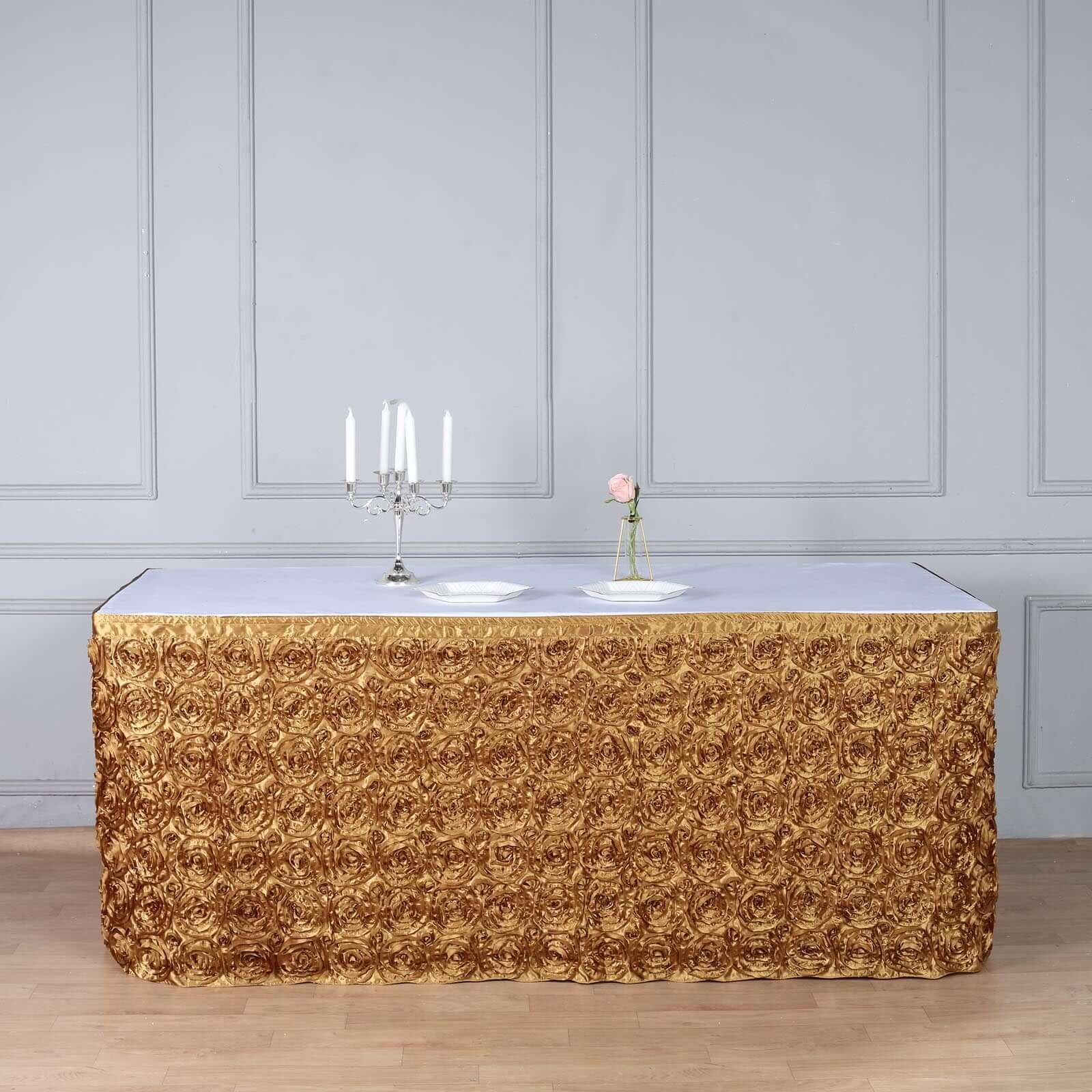 Efavormart Gold Rosette Table Skirt - Elegant Decor for Weddings, Birthdays, Parties & Catering Events | Perfect for Dining Tables, Buffets & Special Occasions