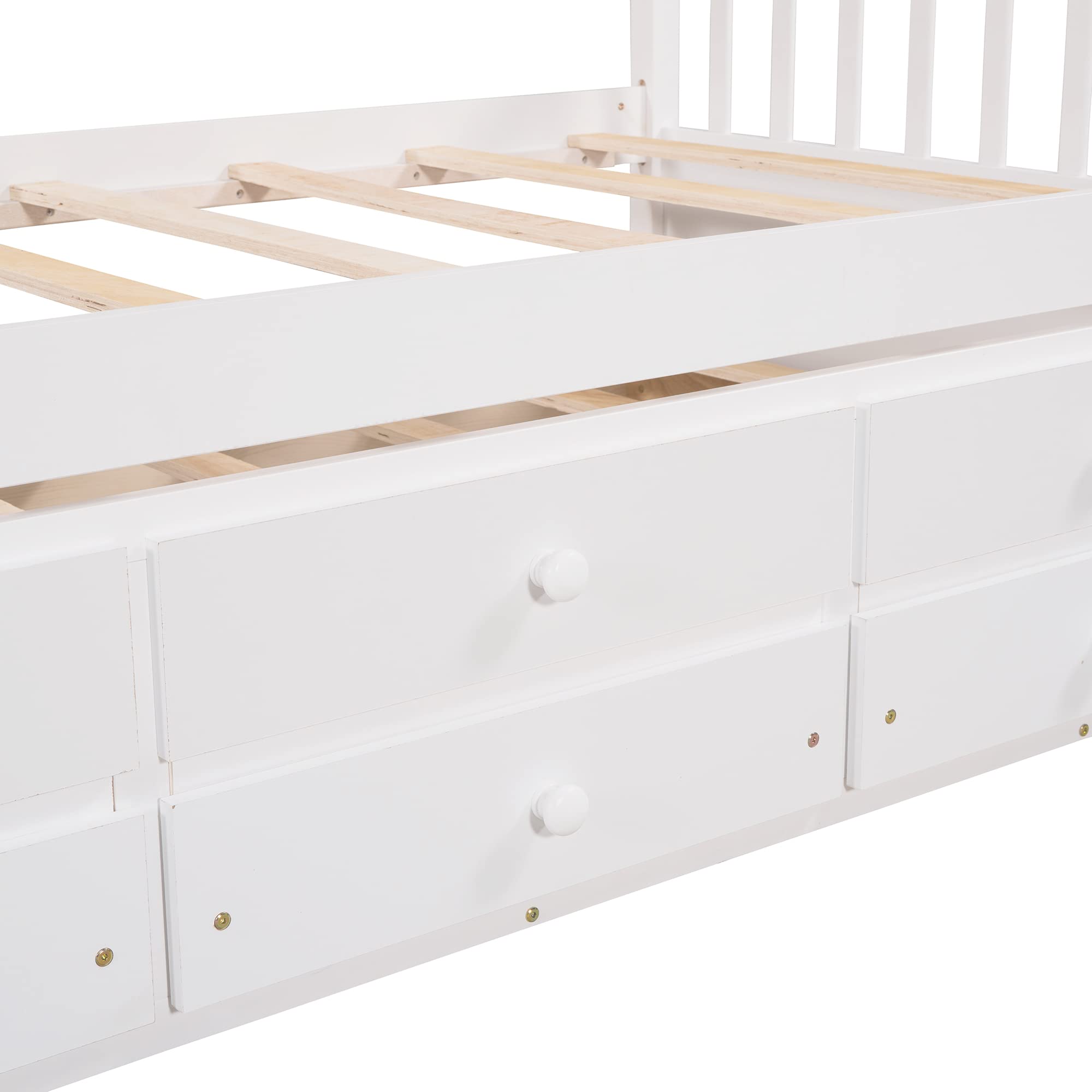 Harper & Bright Designs Twin Captain's Bed with Storage, Trundle & Drawers - Space-Saving Daybed for Kids, Teens & Adults - White - Perfect for Small Bedrooms, Guest Rooms & Dorm Rooms