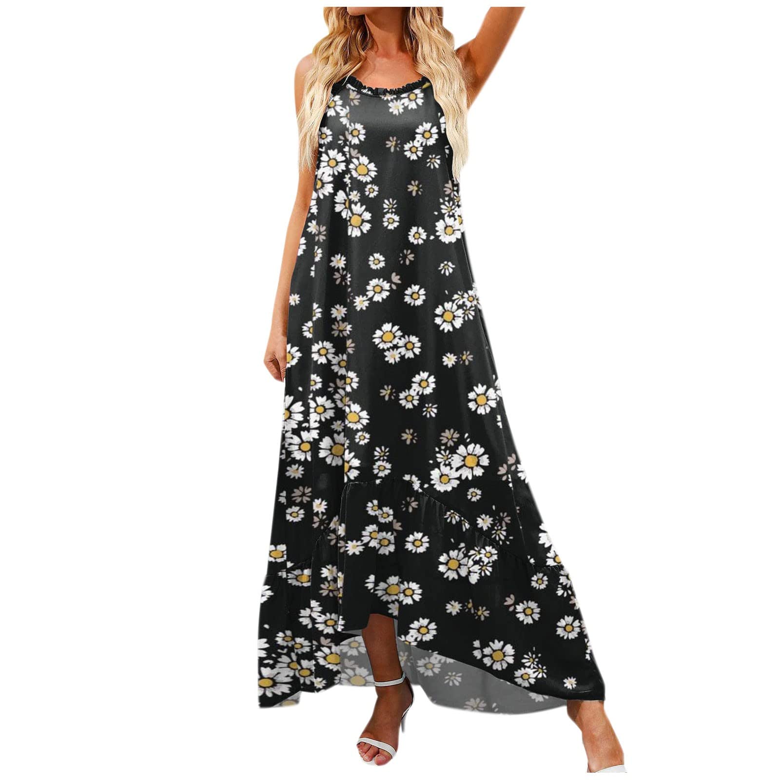 Women's Summer Casual Floral Print Sleeveless Loose Flowy Beach Dress - Perfect for Vacations, Beach Outings & Summer Parties