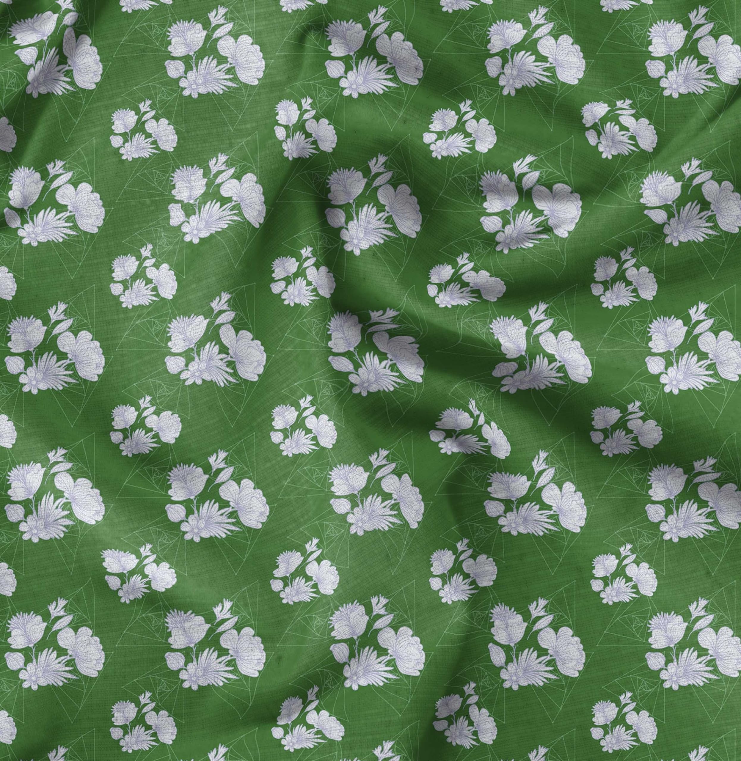 Soimoi Moss Green Georgette Fabric by The Yard - 42 Inch Wide Floral & Geometric Printed Textile for DIY Crafts, Dresses, Curtains, and Home Decor