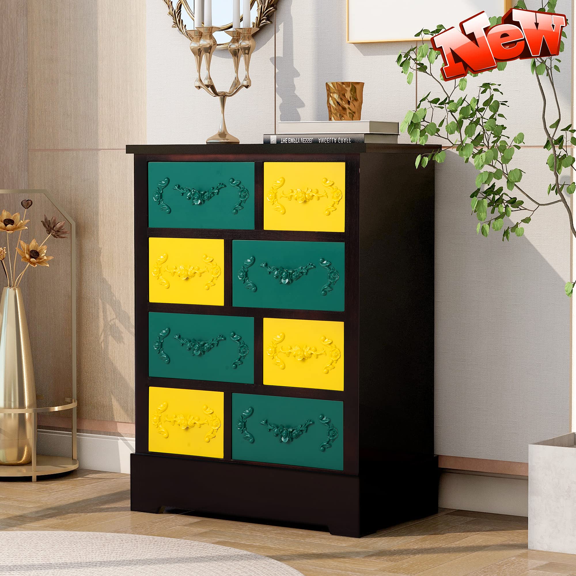 LEEKOUS STERXONE 8-Drawer Solid Wood Dresser - Rustic Farmhouse Storage Chest for Bedroom, Hallway & Entryway Organization | Fully Assembled Apothecary Console Table | Perfect for Home Decor, Closet Storage & Living Room Furniture