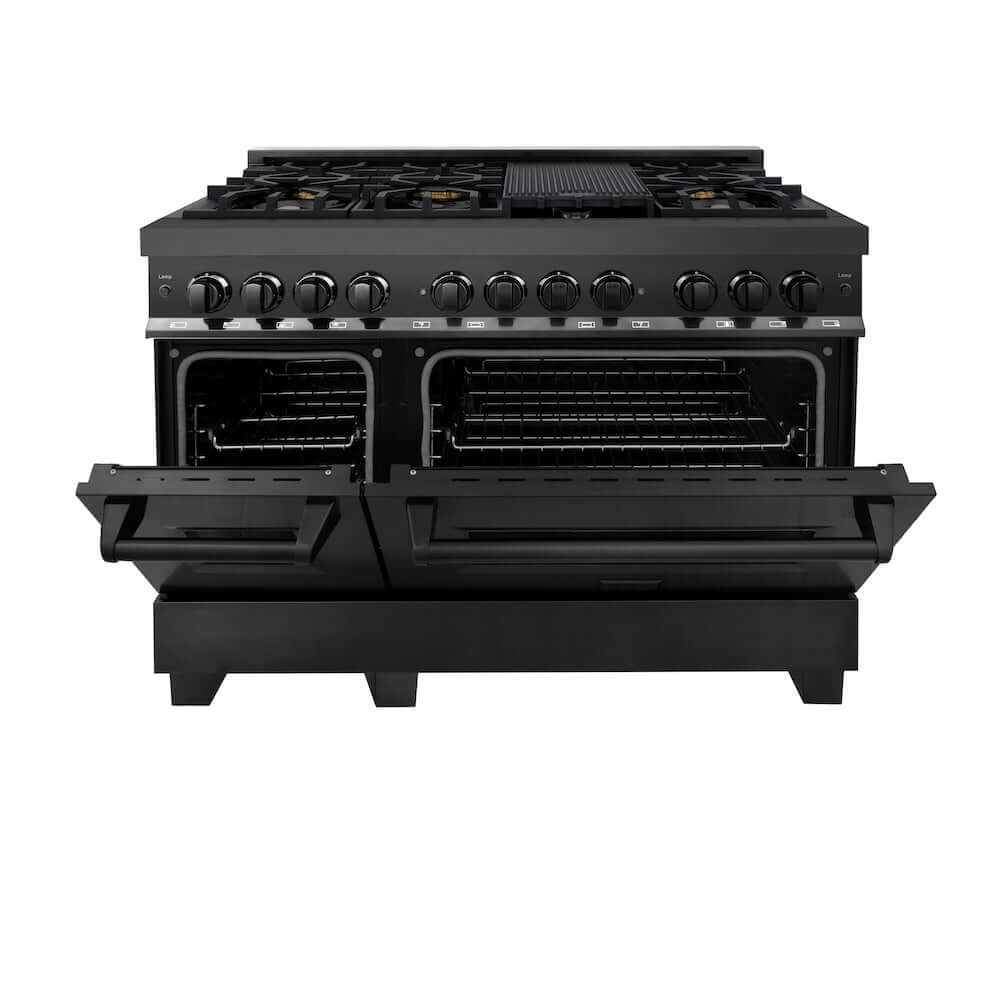 ZLINE 48 Inch 6.0 cu ft Dual Fuel Range - Black Stainless Steel Gas Cooktop with 6 Brass Burners & 2 Electric Ovens | Professional Kitchen Appliance for Home Chefs & Cooking Enthusiasts