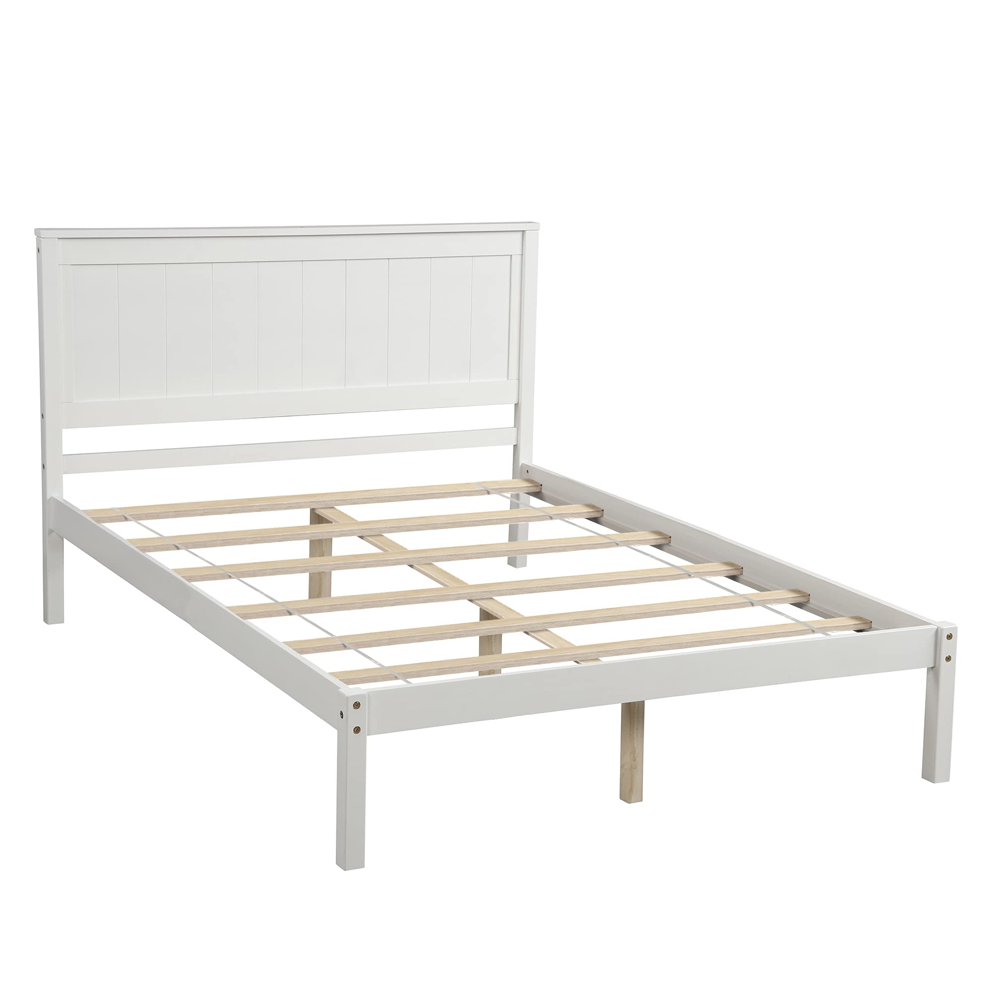 Harper & Bright Designs Full Size Bed Frame with Headboard & Wooden Slat Support - No Box Spring Needed, Sturdy Platform Bed for Adults & Teens (White) - Perfect for Modern Bedrooms, Guest Rooms & Small Spaces