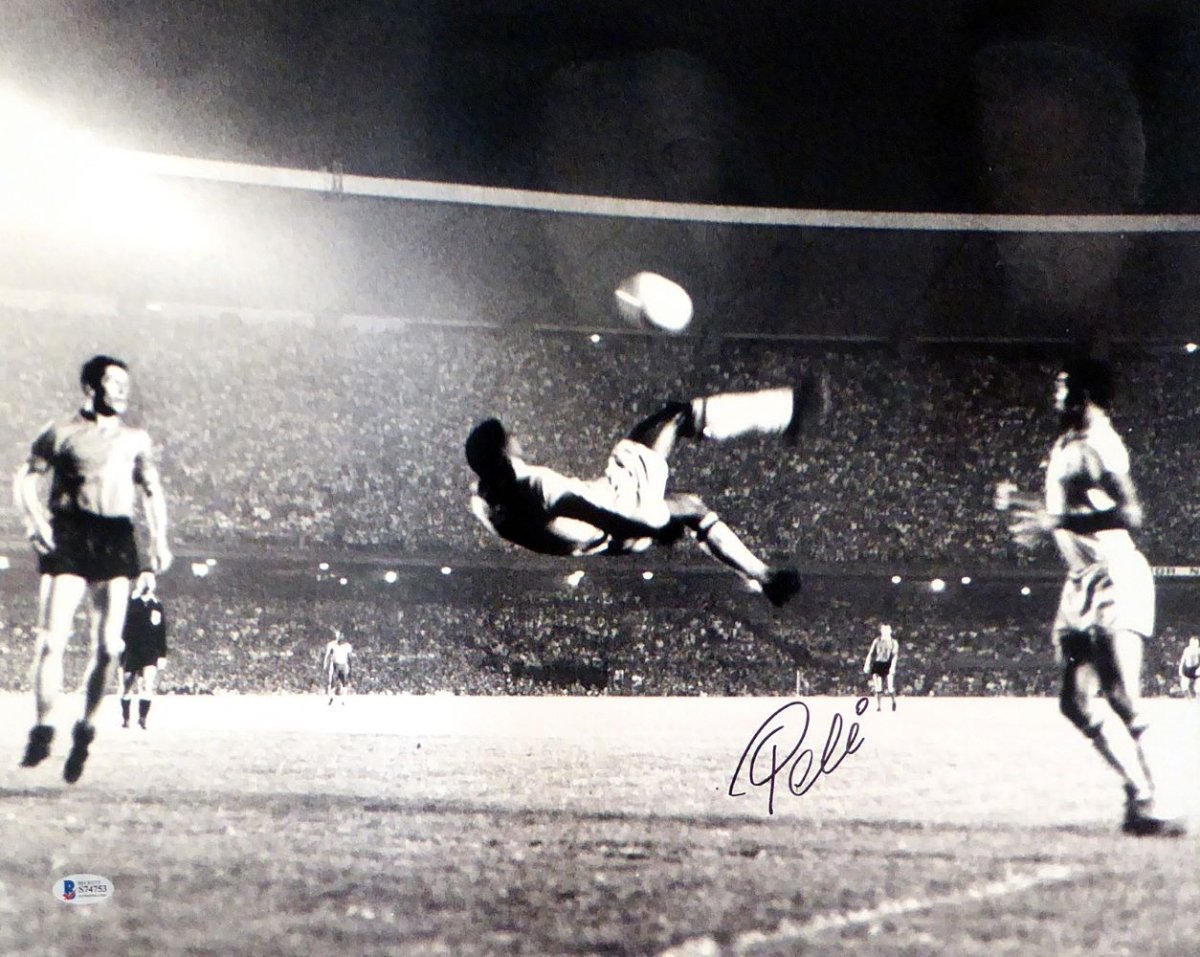 Pele Autographed 16x20 Soccer Bicycle Kick Photo - Limited Edition Collectible - Perfect for Sports Memorabilia Displays, Man Cave Decor, and Soccer Fan Gifts