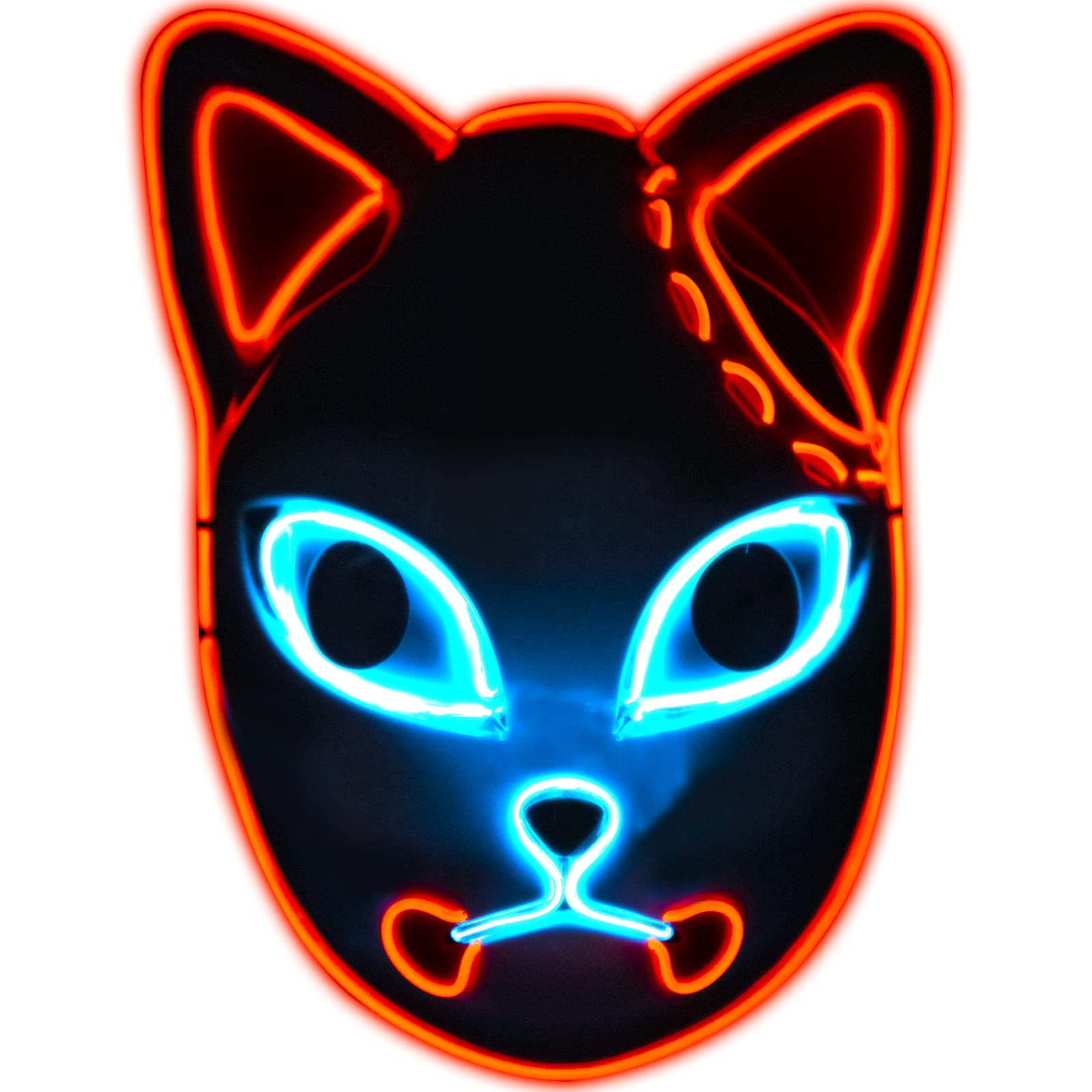 Demon Slayer Mask - Japanese Anime LED Halloween Mask for Cosplay, Halloween Parties & Anime Conventions - Perfect for Demon Fox Character Costume & Cosplay Events