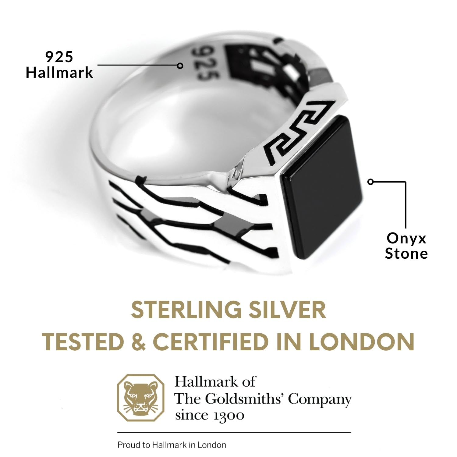 Men's Sterling Silver Cuban Link Ring with Black Onyx Stone - Durable 925 Silver Jewelry for Men - Perfect for Gifts, Weddings & Everyday Wear