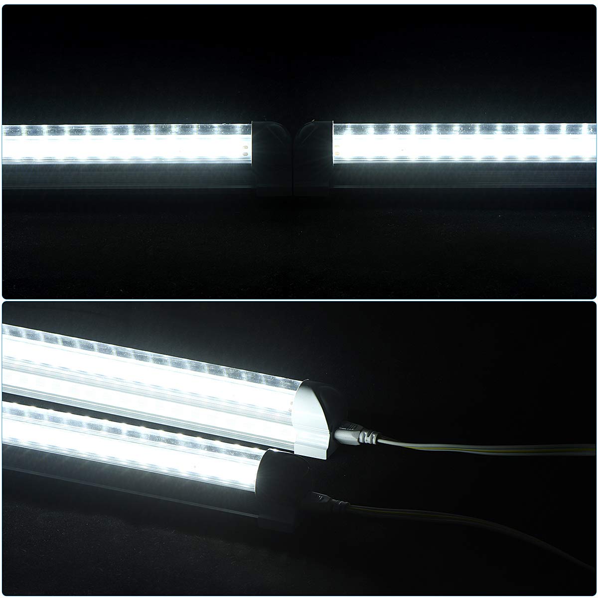 25 Pack LED Shop Light, 8FT 90W 11000LM 6000K Cold White, V-Shape Clear Cover Linkable T8 LED Tube Lights - High Output LED Garage Lighting with Plug for Workshop, Warehouse & Industrial Use