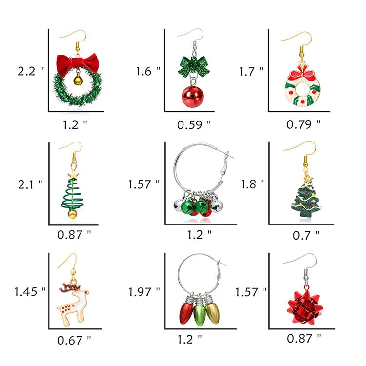 Christmas Earrings for Women - Festive Bow, Tree, Snowflake, Santa, Candy & Deer Stud Earrings Set - Bulk Holiday Jewelry Gifts for Her - Perfect for Christmas Parties, Office Exchanges & Festive Outfits