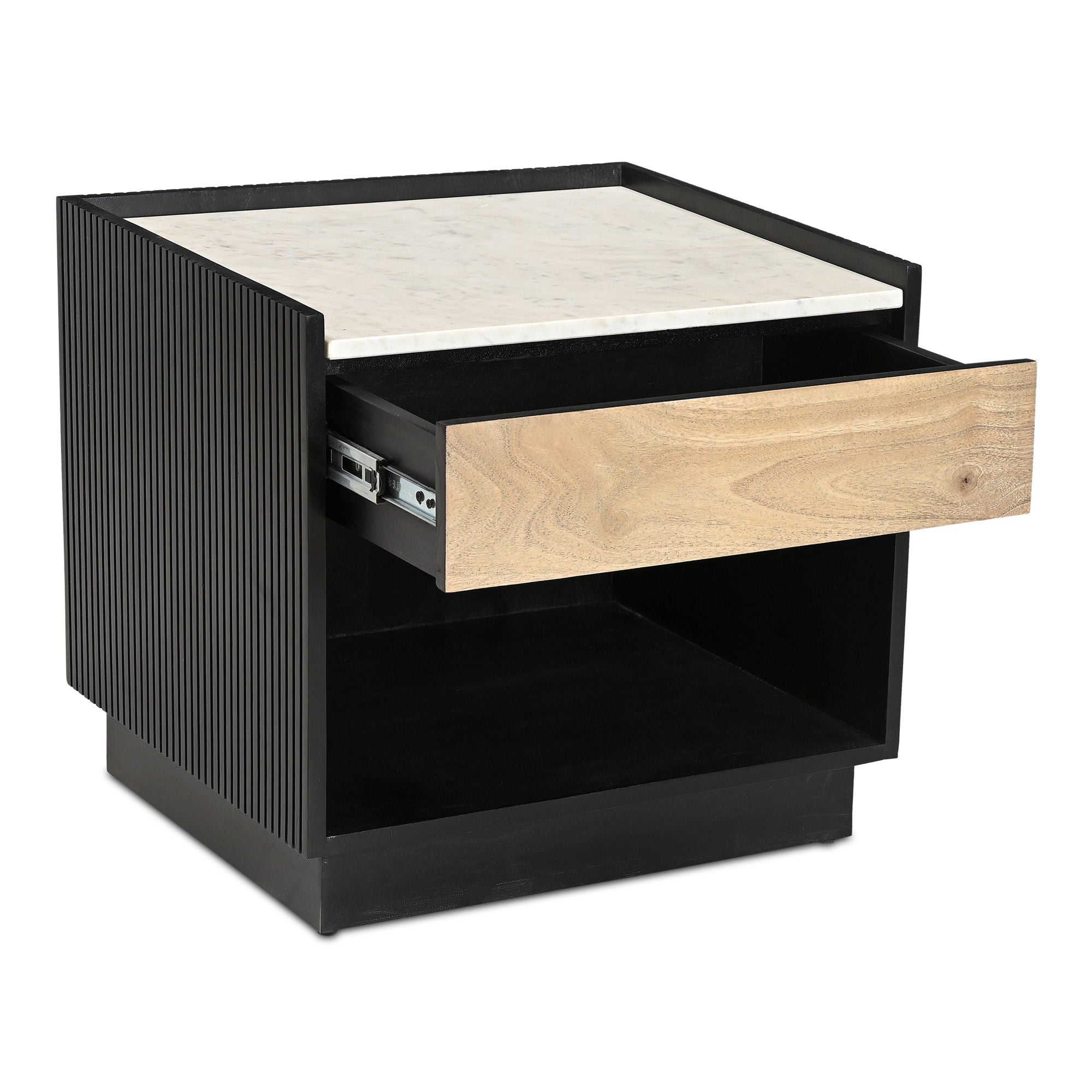 Modern Carter Nightstand with Drawer - Black Wooden Bedside Table for Bedroom, Living Room, or Office - Perfect for Storage and Decor