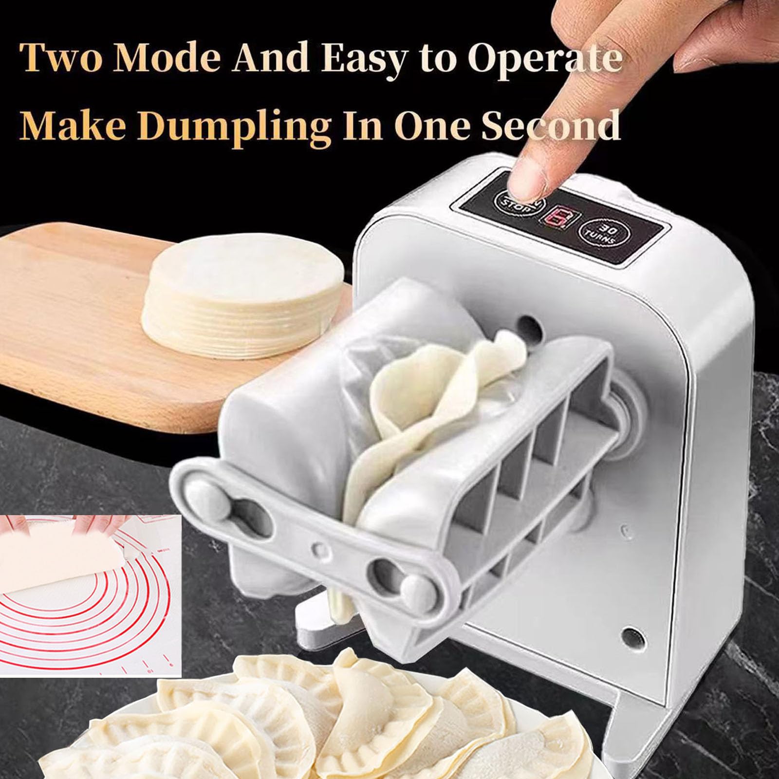 Electric Dumpling Maker Machine - Rechargeable Automatic Dumpling Press with 2 Modes, Empanada Maker, Silicone Baking Mat, Dough Cutter & Spoon - Perfect for Homemade Dumplings, Pierogi & Pastries - Ideal for Family Cooking, Parties & Quick Meals