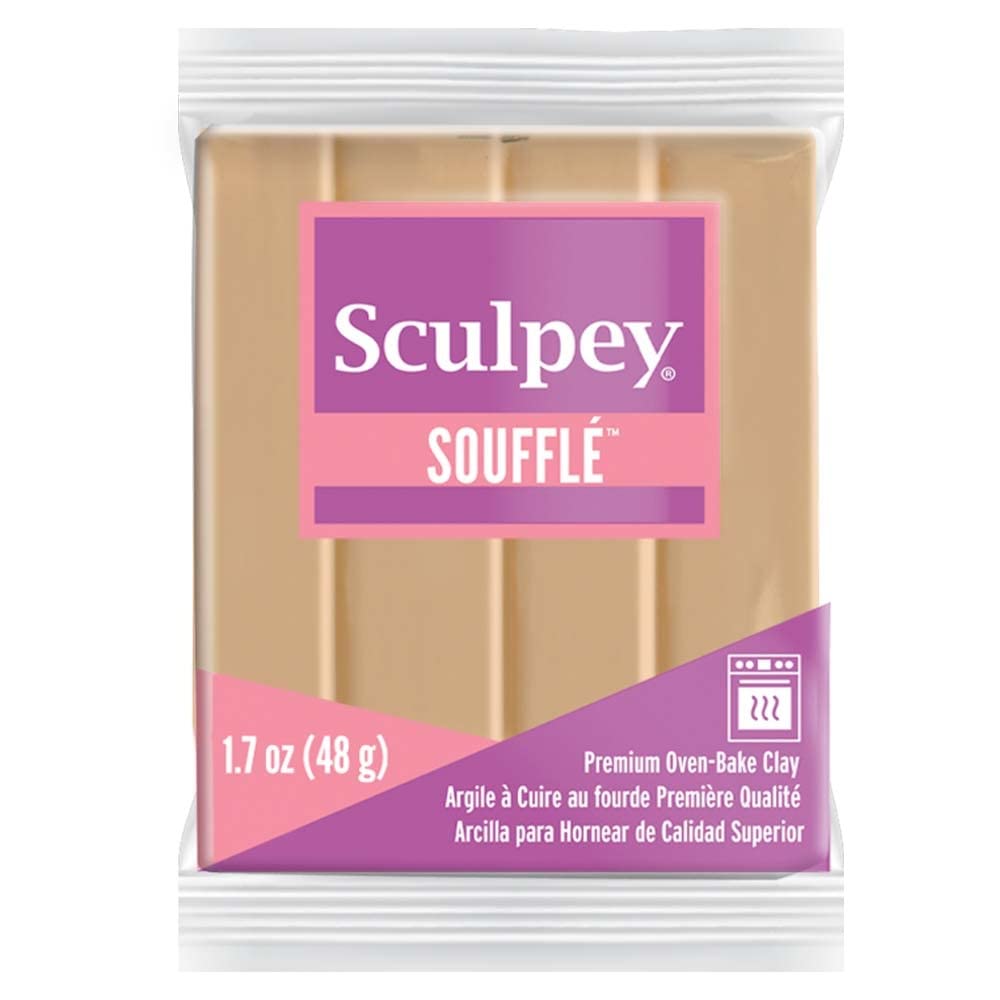 Sculpey Soufflé™ Polymer Oven-Bake Clay - Non-Toxic Latte Tan Modeling Clay (1.7 oz Bar) for Jewelry Making, DIY Crafts, Holiday Decor & Mixed Media Art | Premium Lightweight Bakeable Clay for Sculpting, Miniatures & Home Decor Projects