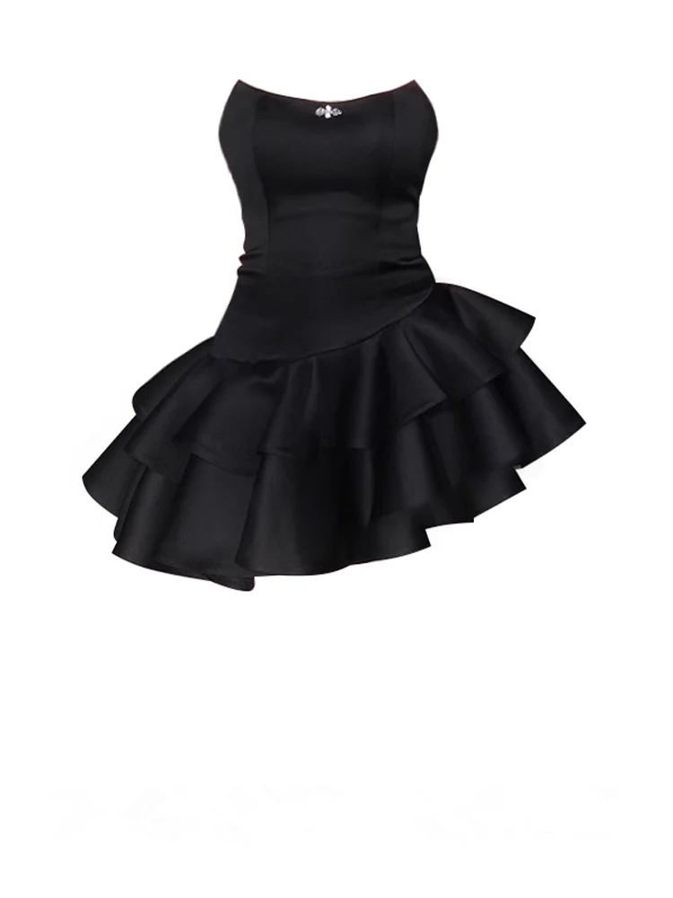 Elegant Black Tube Top with Irregular Hem and Short Skirt - Birthday Party Dress Size L16 | Perfect for Night Out, Club Wear, and Special Occasions
