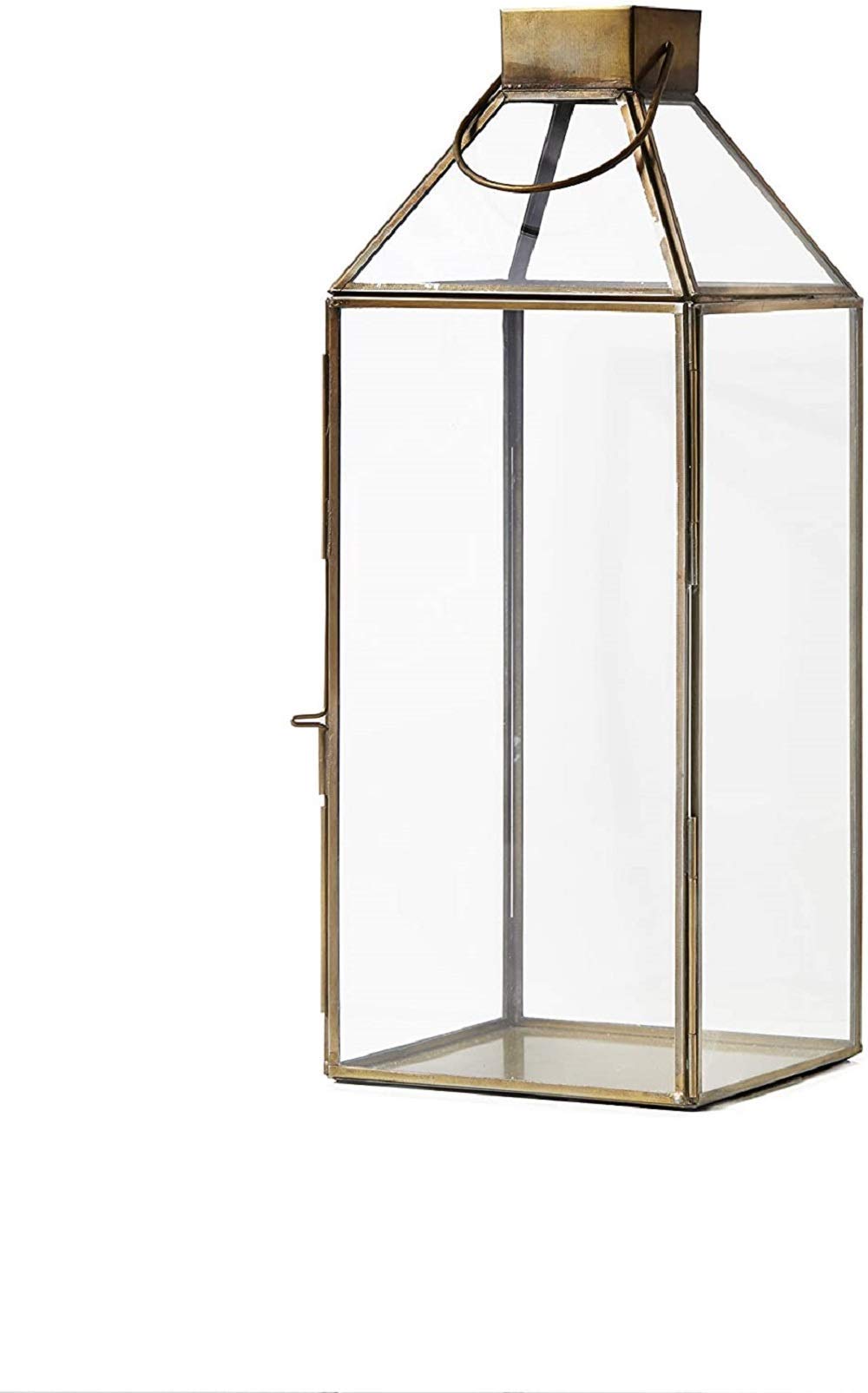 Large Gold Decorative Hurricane Lantern Candle Holder with Glass Panels - 16 Inch Tall Set of 4 - Elegant Home Decor for Dining Table, Wedding Centerpiece, Outdoor Patio Lighting