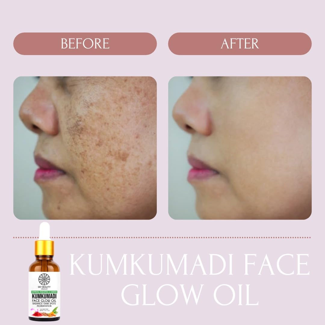 SKY BEAUTY ORGANIC Kumkumadi Face Glowing Oil - 30ml Ayurvedic Facial Oil for Radiant Skin | Brightening, Anti-Aging & Hydrating Treatment for Women & Men | Perfect for Night Routine, Dry Skin Care & Natural Glow Enhancement
