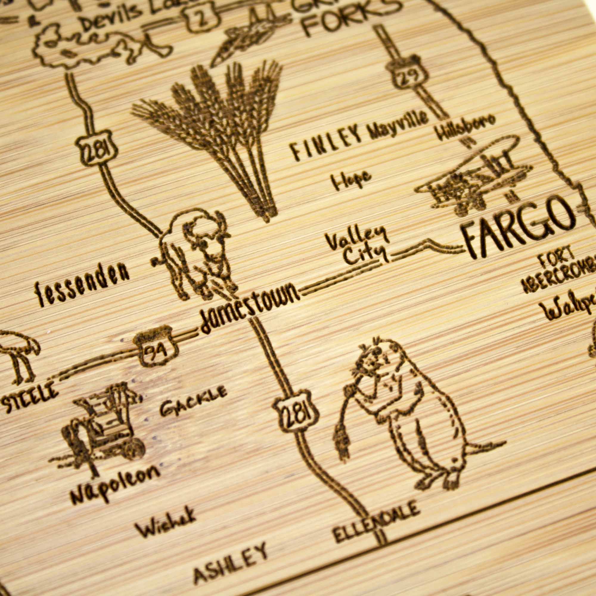 Premium North Dakota Themed Wooden Cutting Board - 11